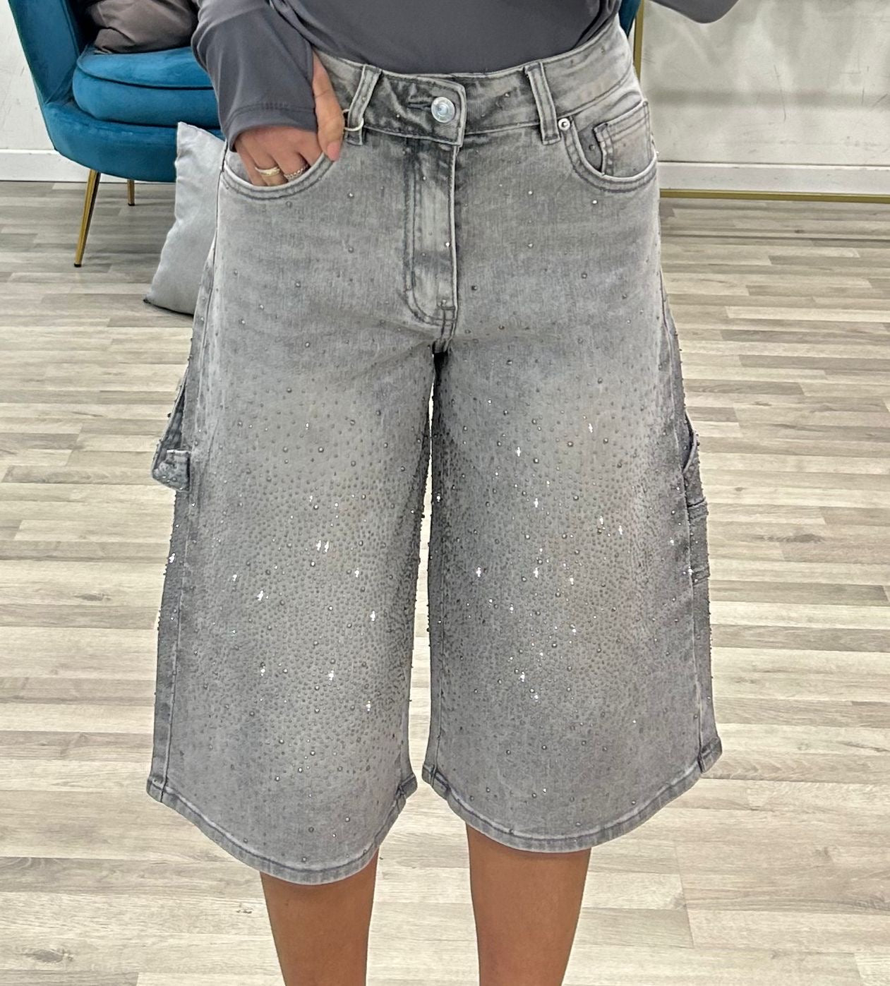 bermuda di jeans grey