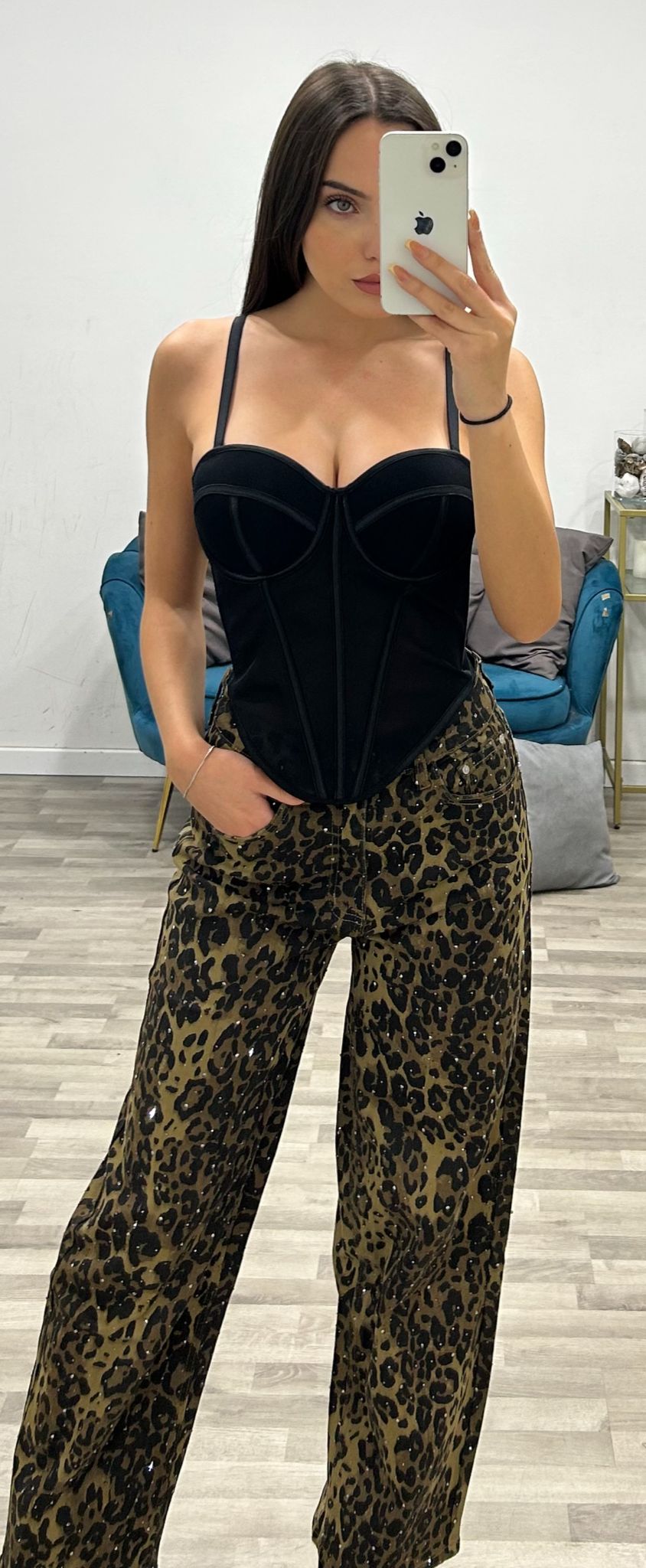 jeans leopardato con brillantini