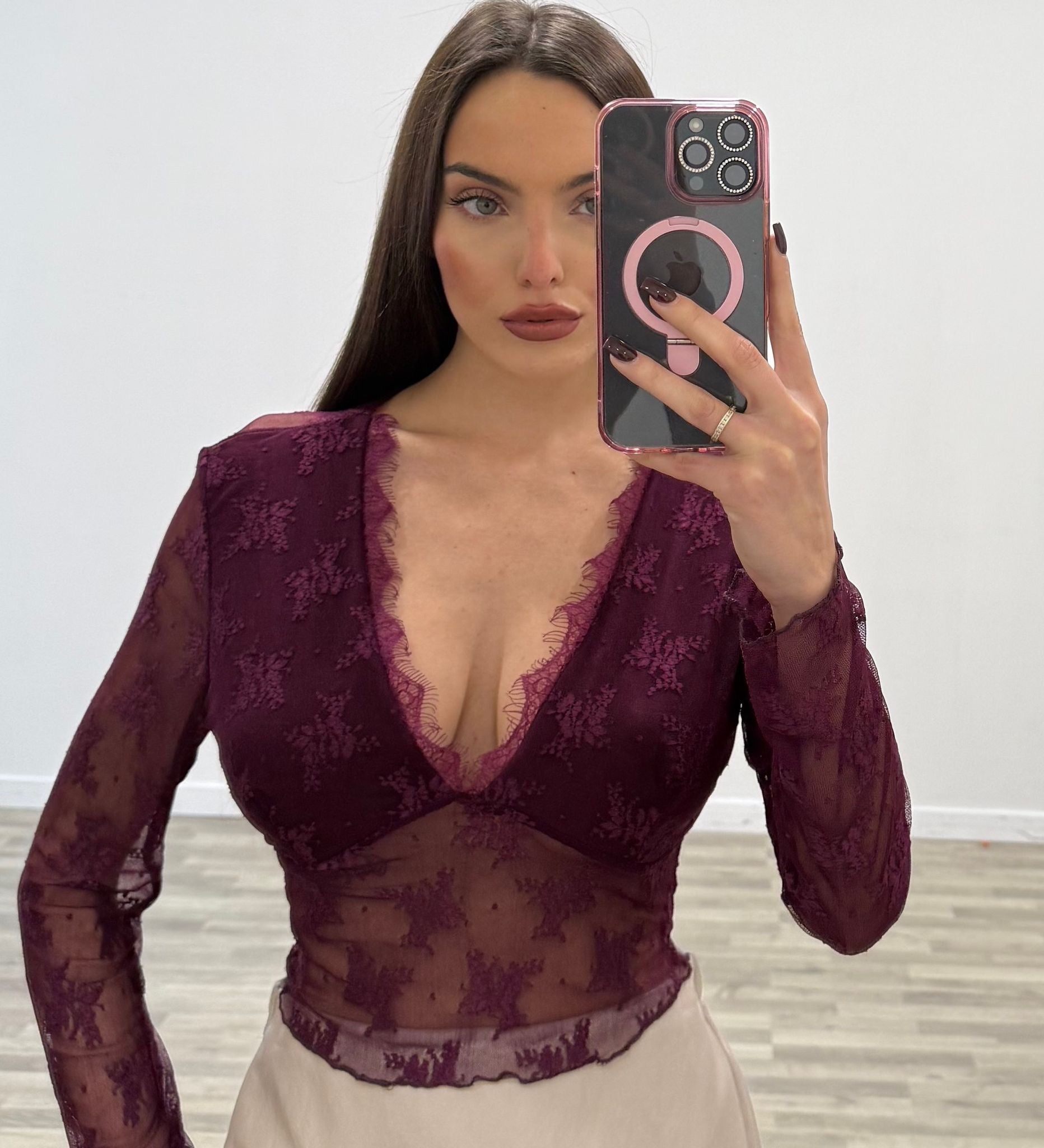 maglia corta in pizzo incrociata