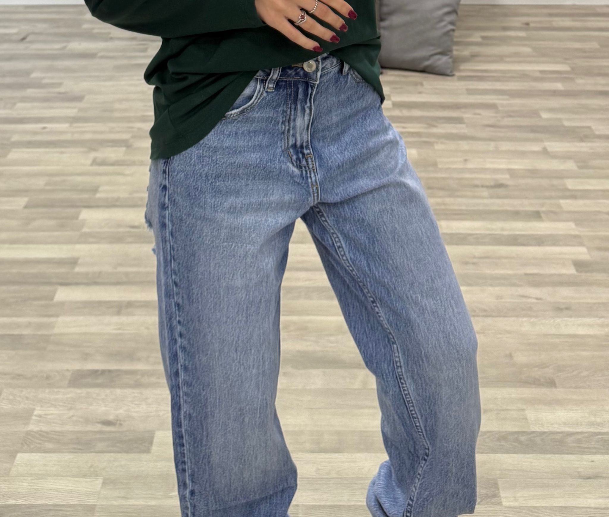 jeans con tasca in strass