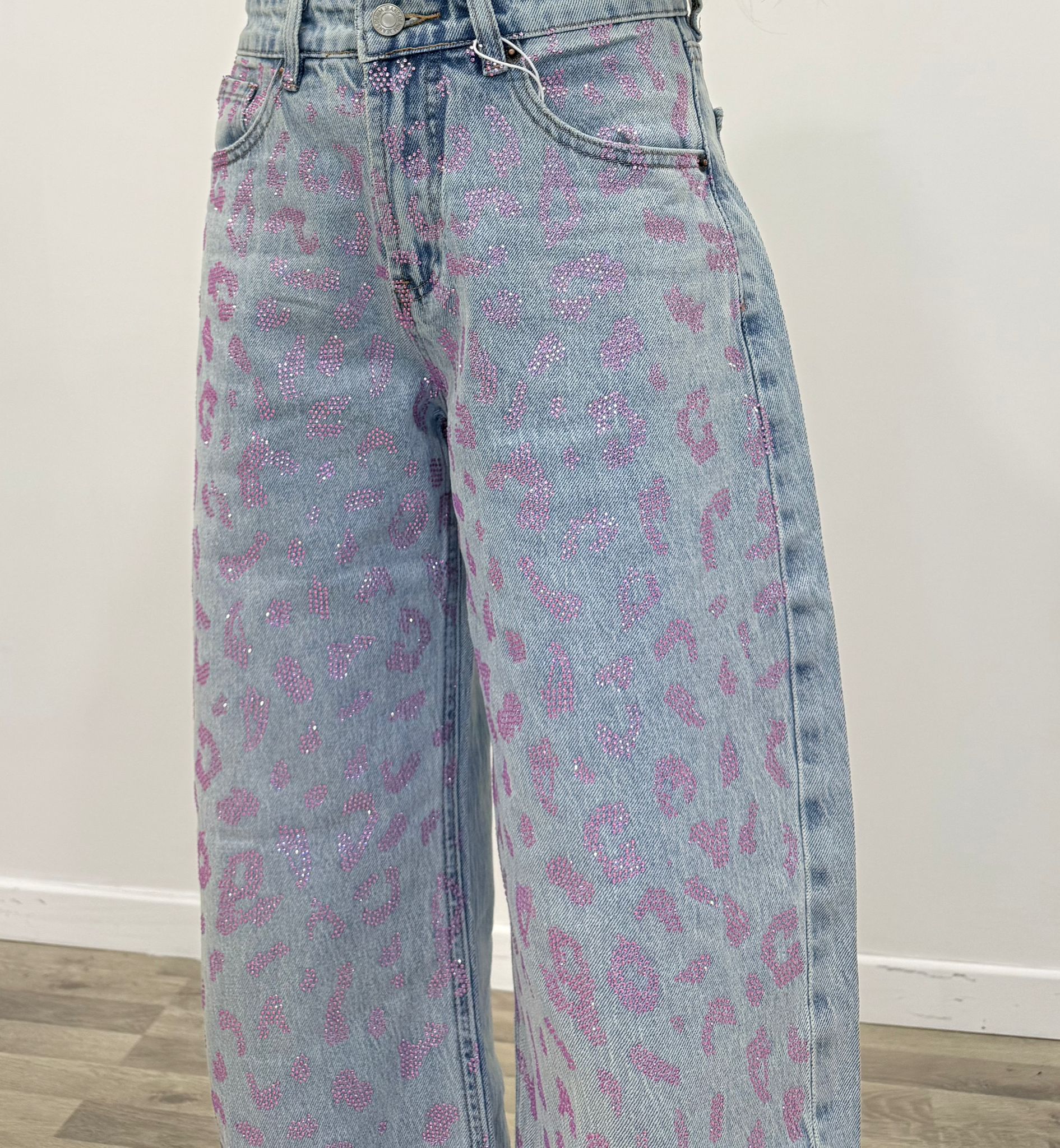 jeans denim maculato rosa