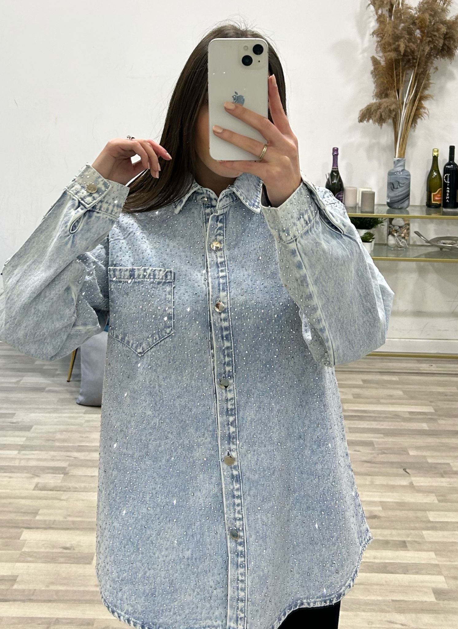 camicia jeans con brillantini