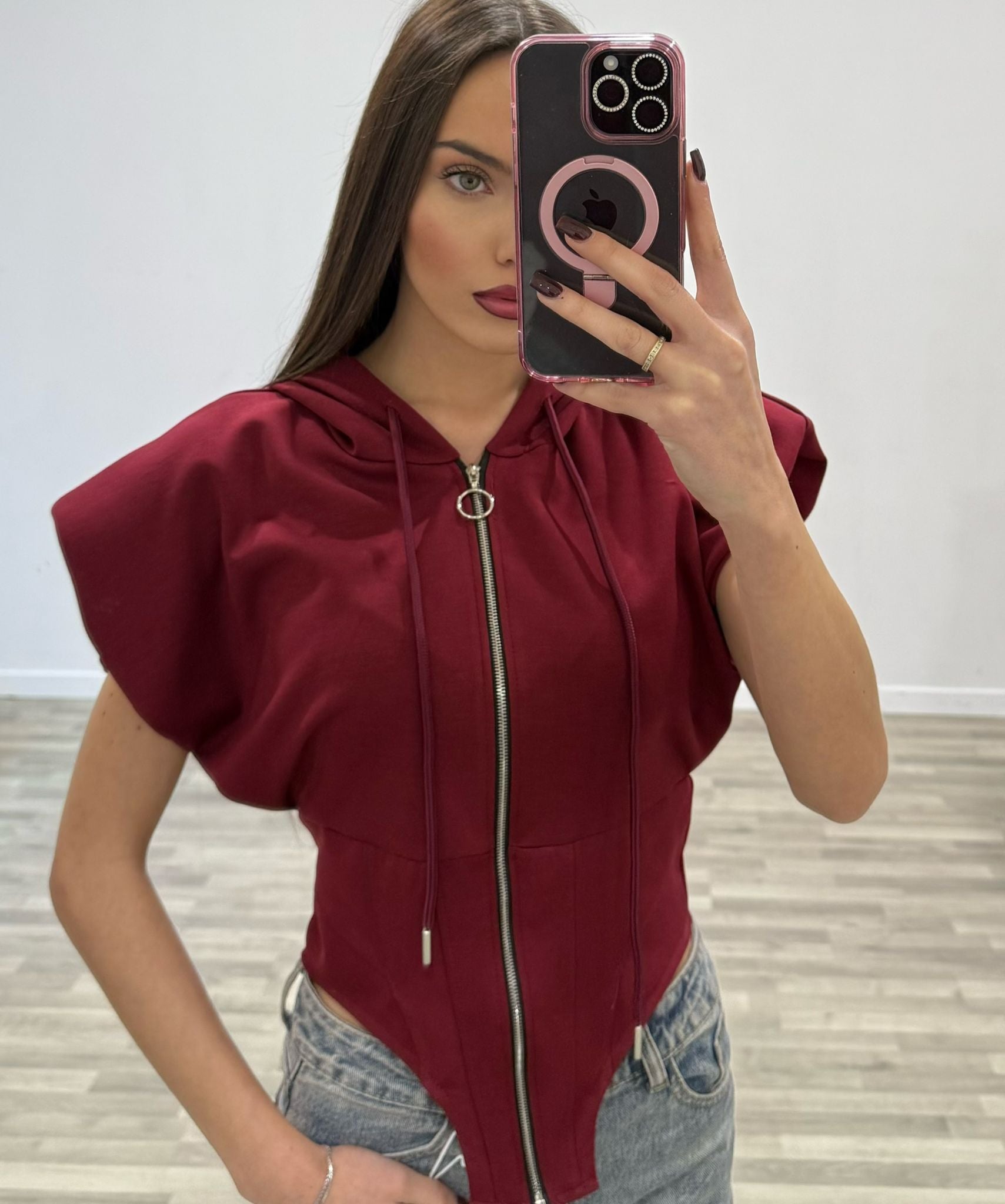 felpa con spalline e zip giromanica