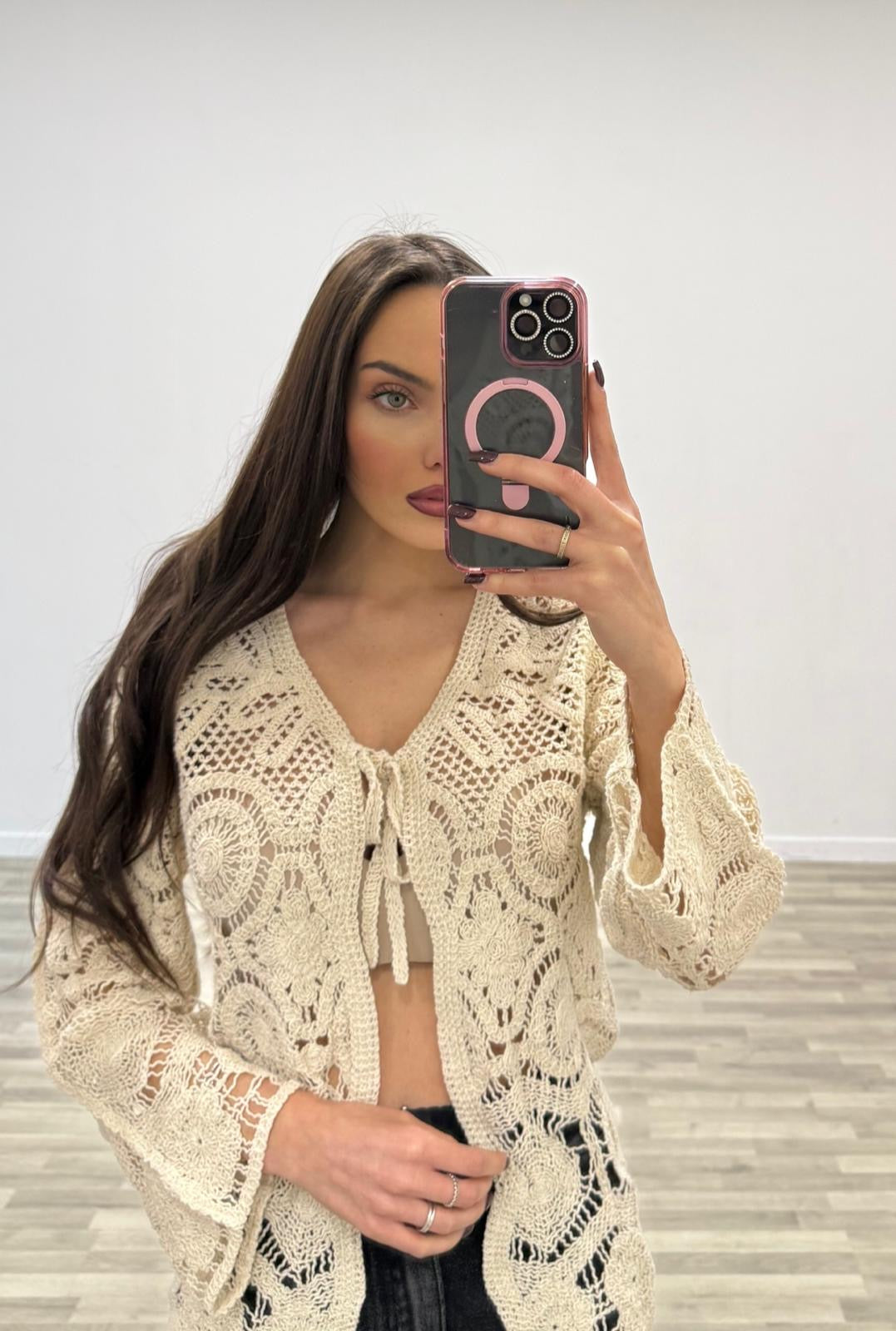 cardigan uncinetto con laccetto