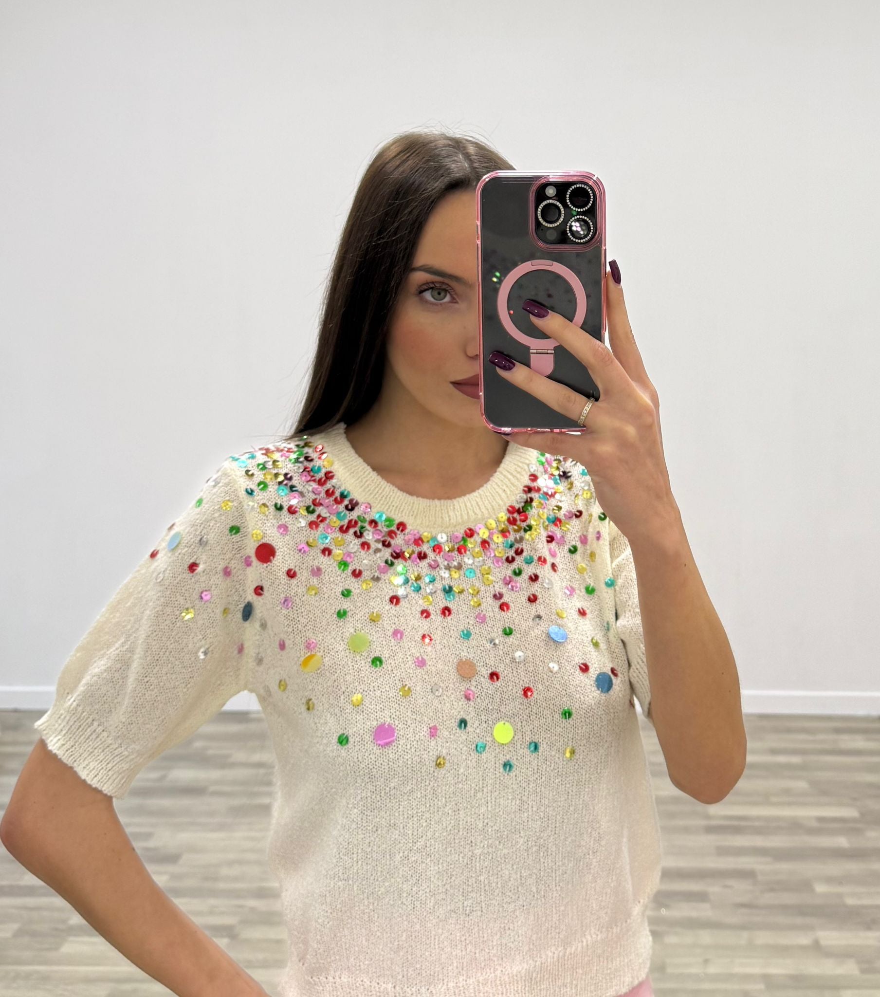 maglia con paillettes multicolor