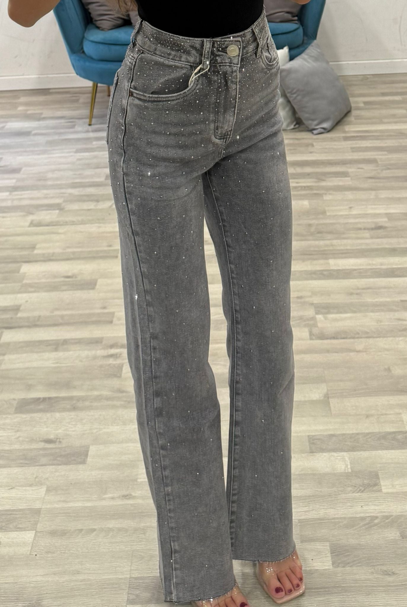 jeans grey brillantini