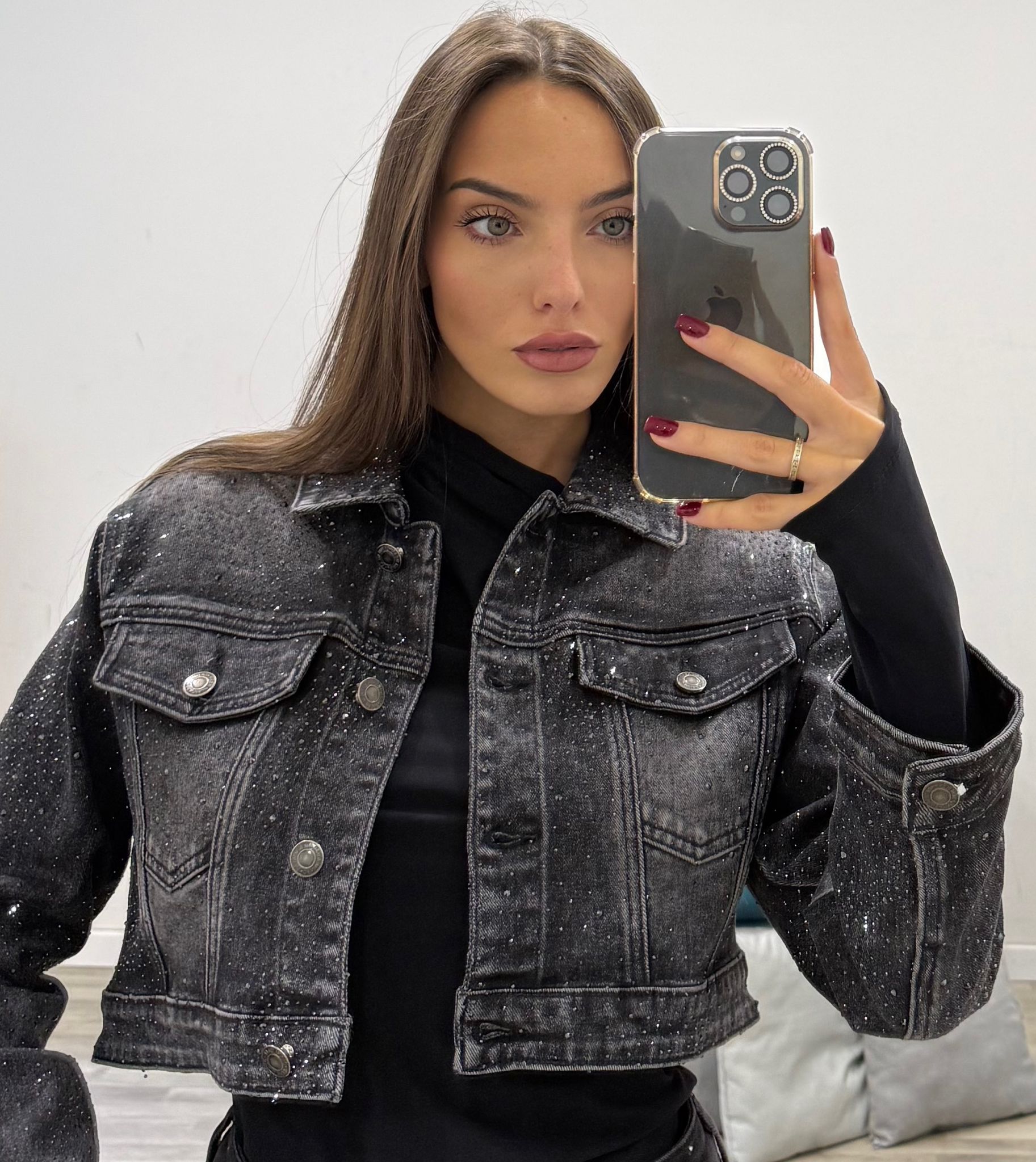 giubbino di jeans black con brillantini