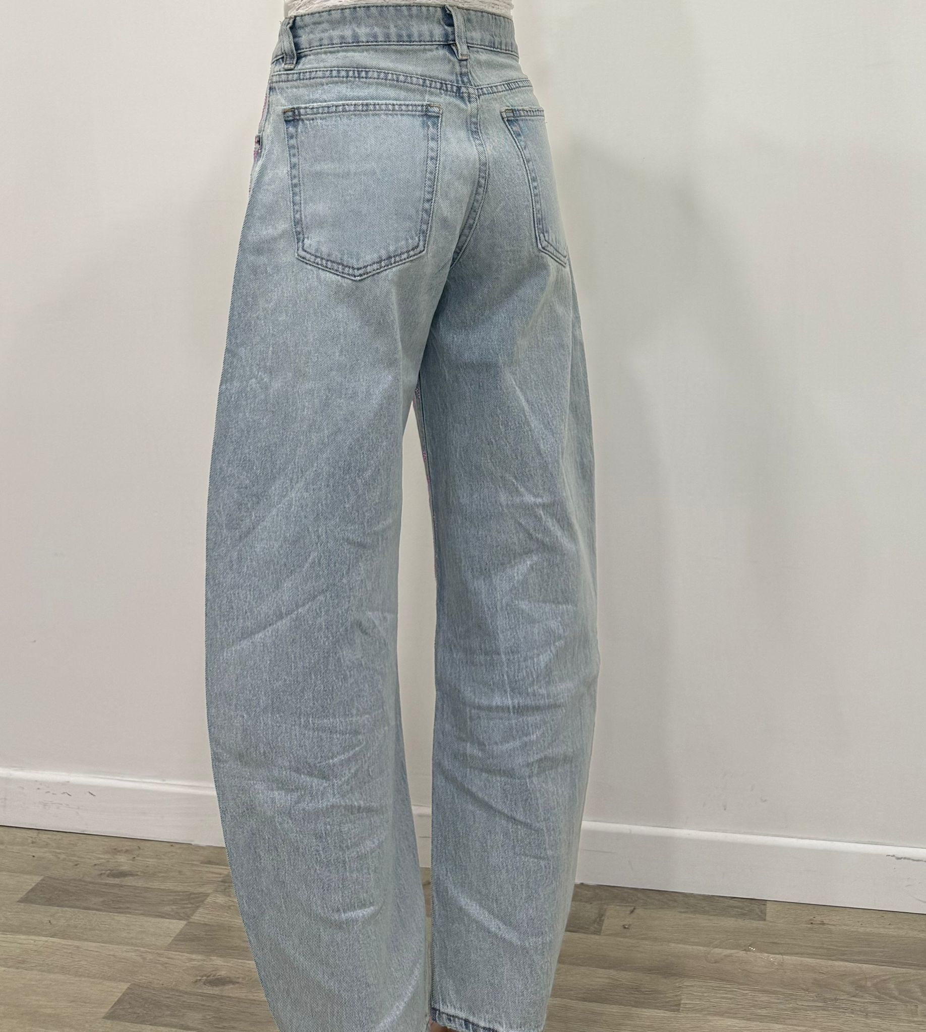 jeans denim maculato rosa