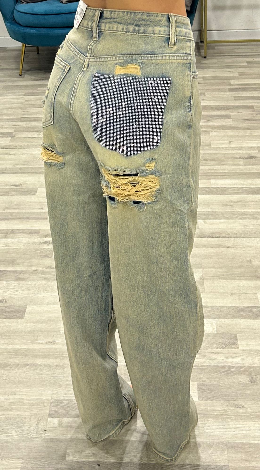 jeans con tasca glitter