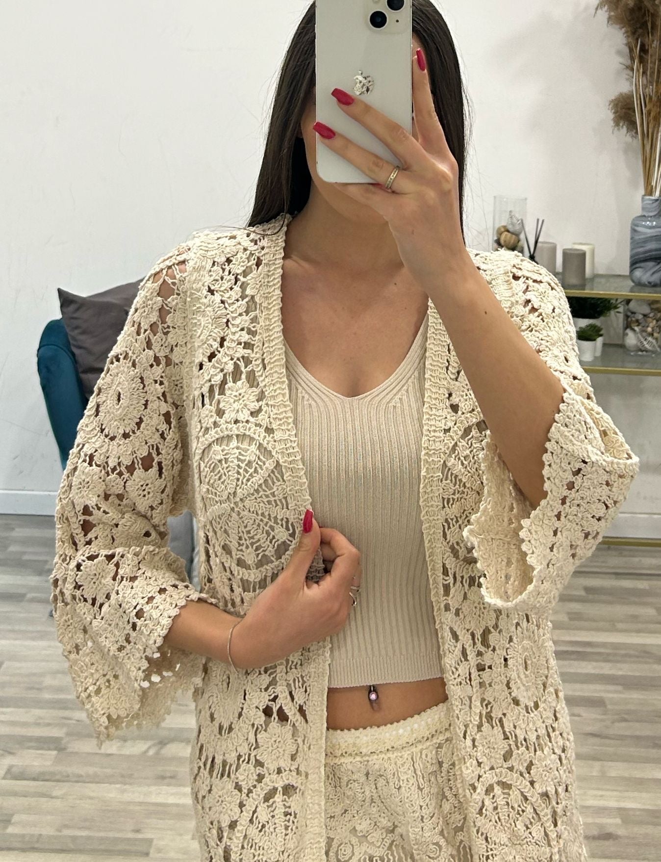 cardigan lungo di fettuccia