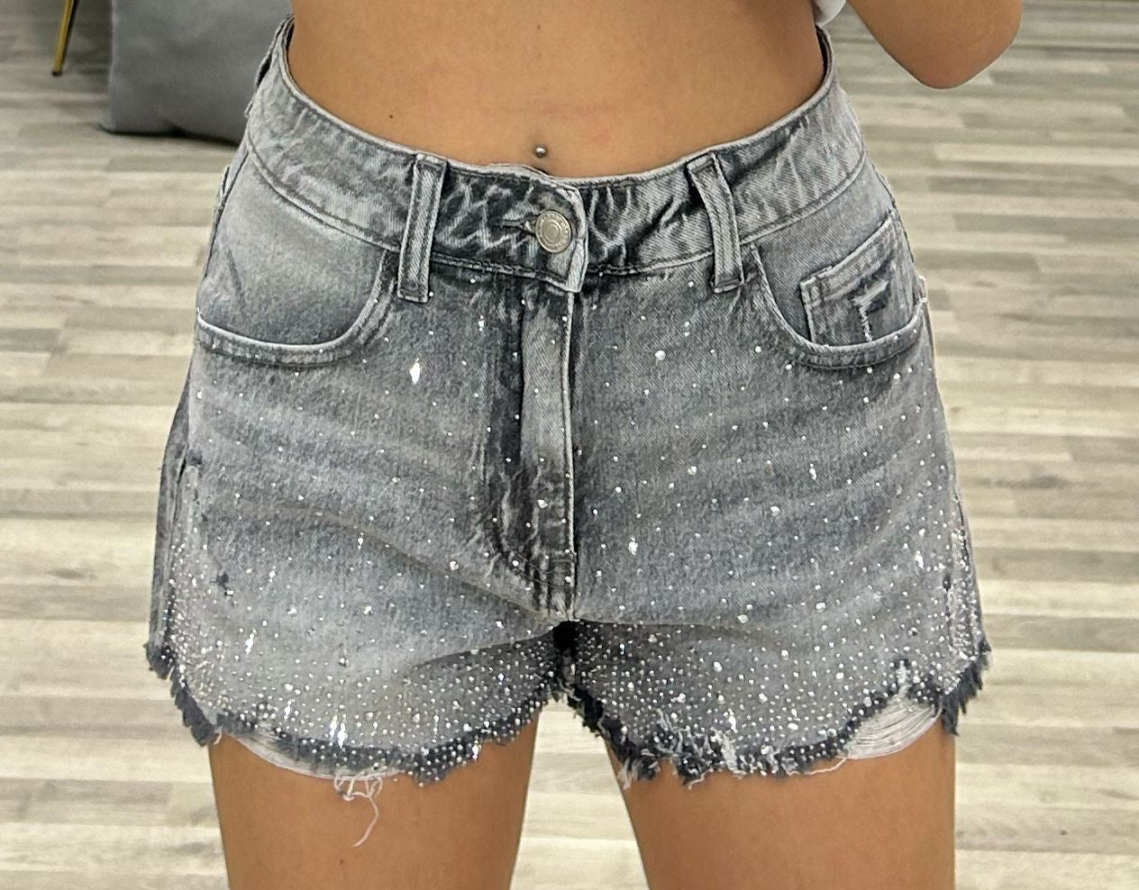 short di jeans con brillantini