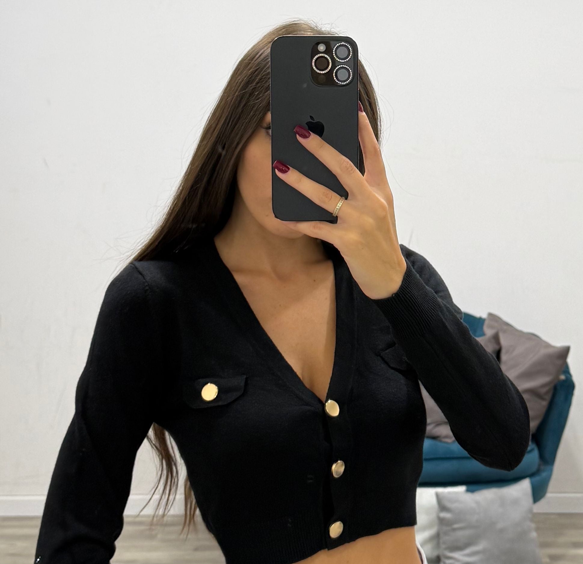 cardigan corto con bottoni dorati