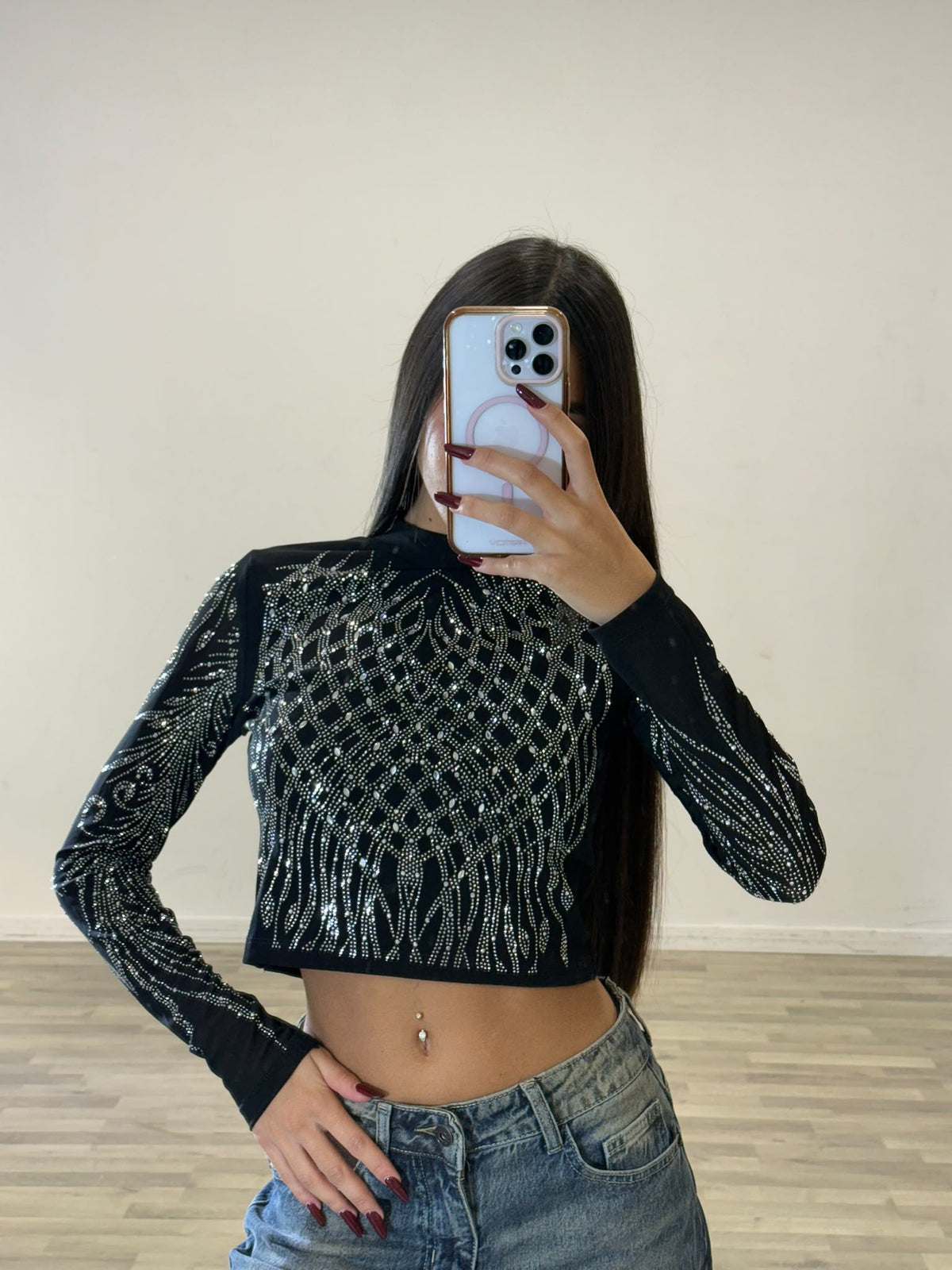 maglia corta con brillantini
