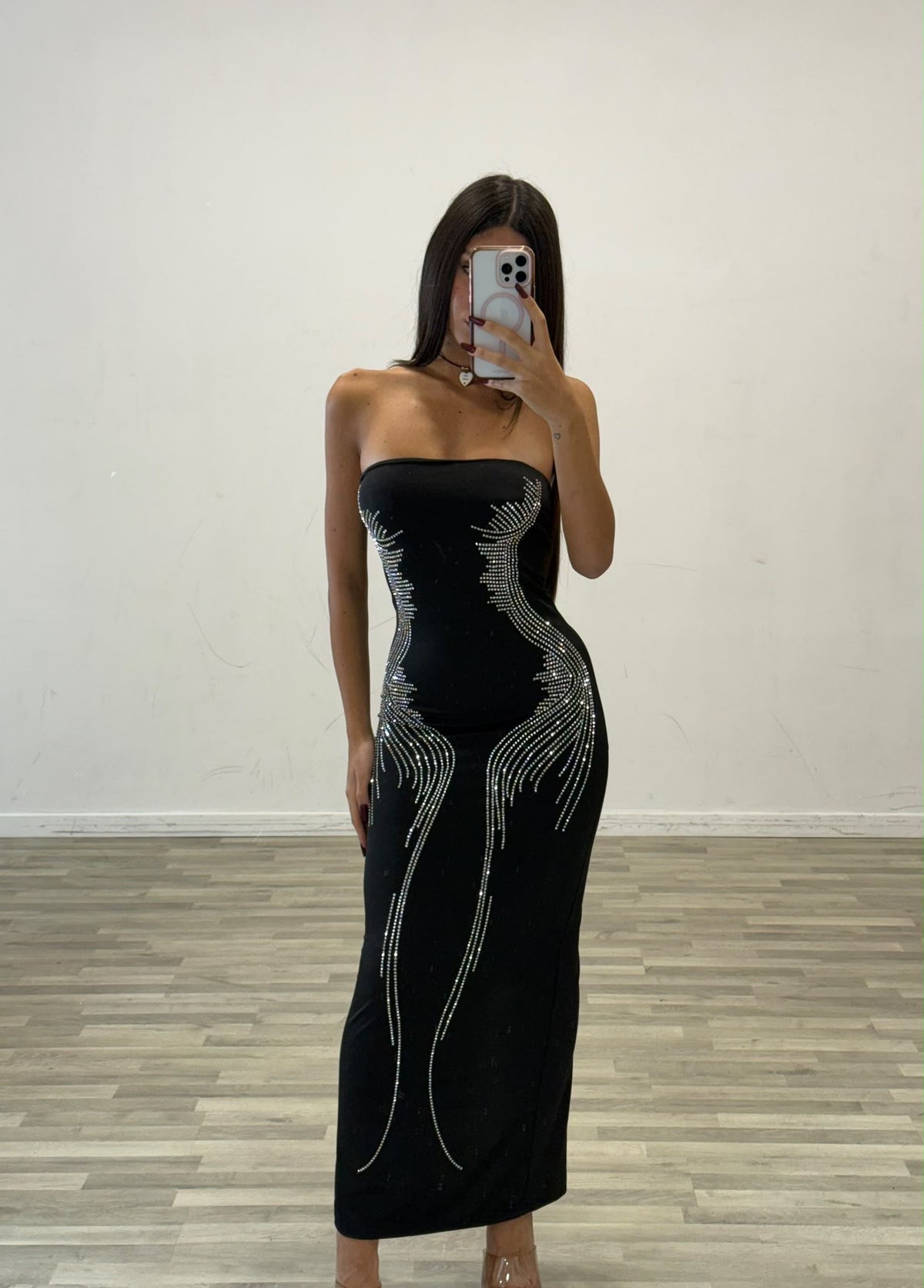 vestito in licra con brillantini laterali