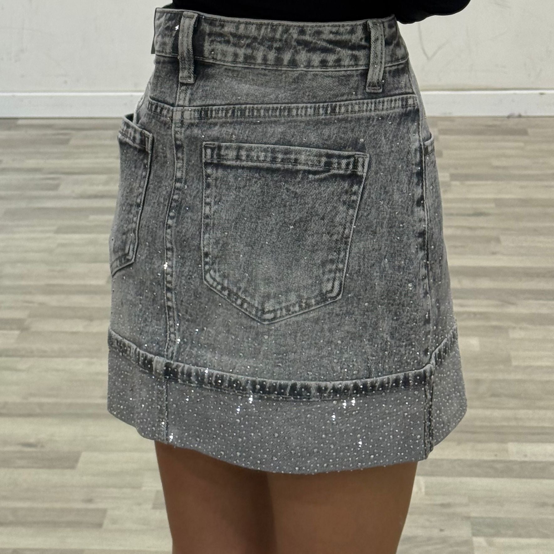 gonna di jeans grigia con brillantini