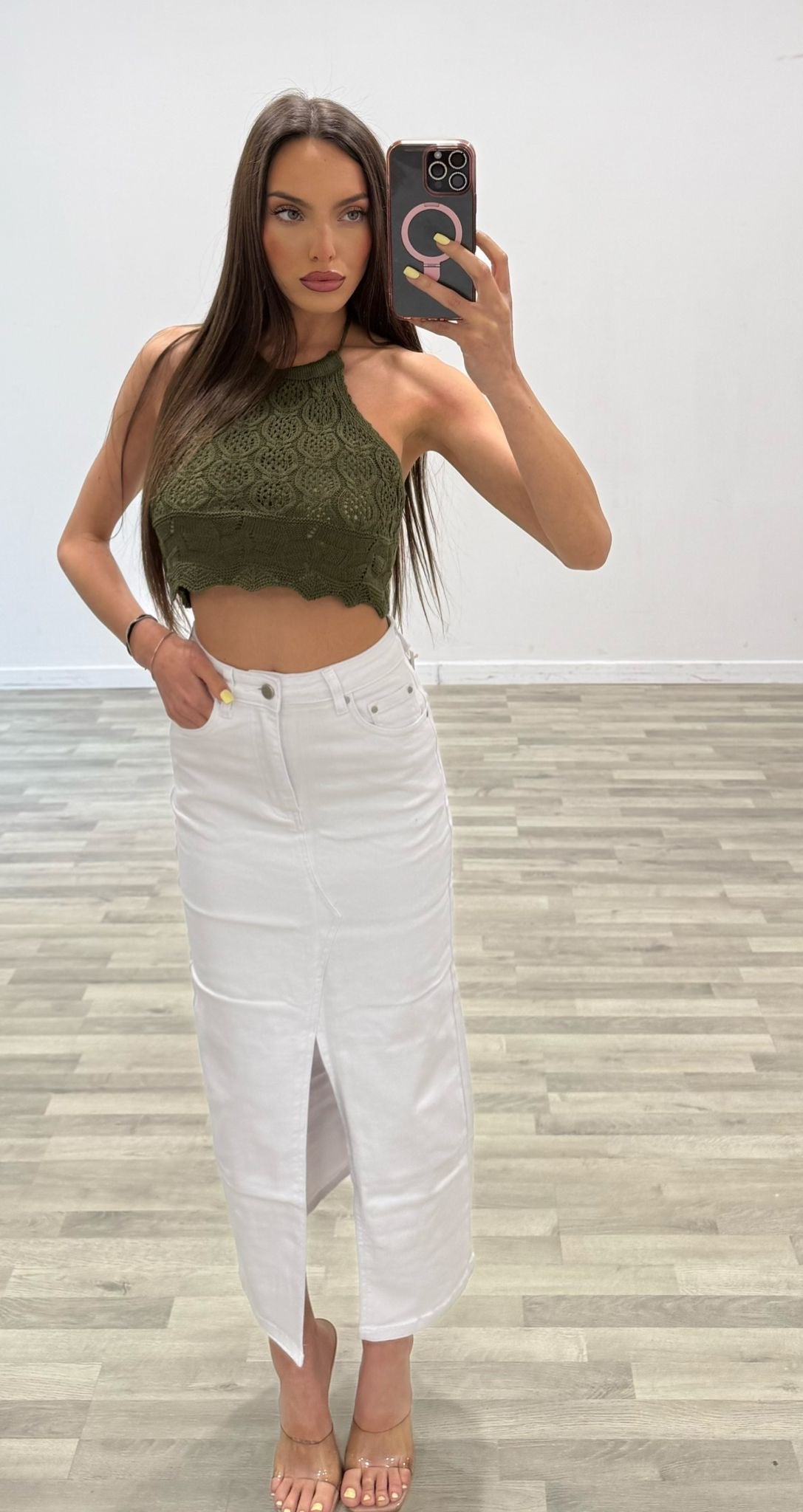 gonna di jeans lunga con spacco
