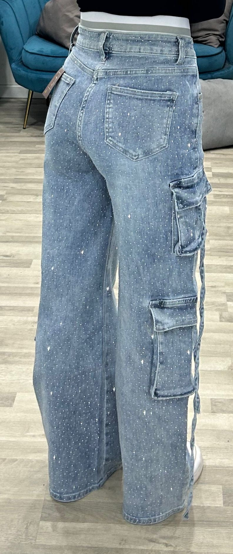 jeans cargo brillantini e molla