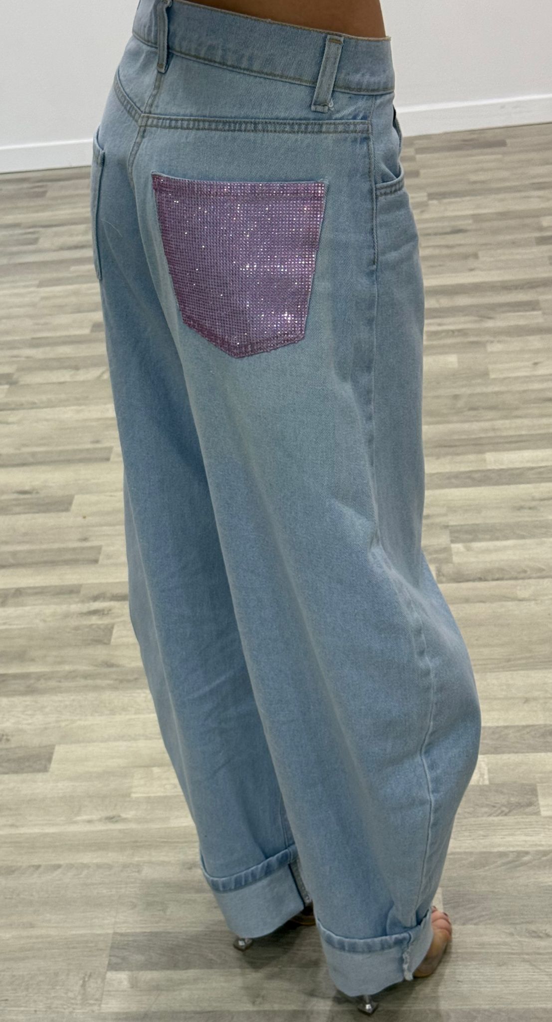 jeans balloon tasca rosa