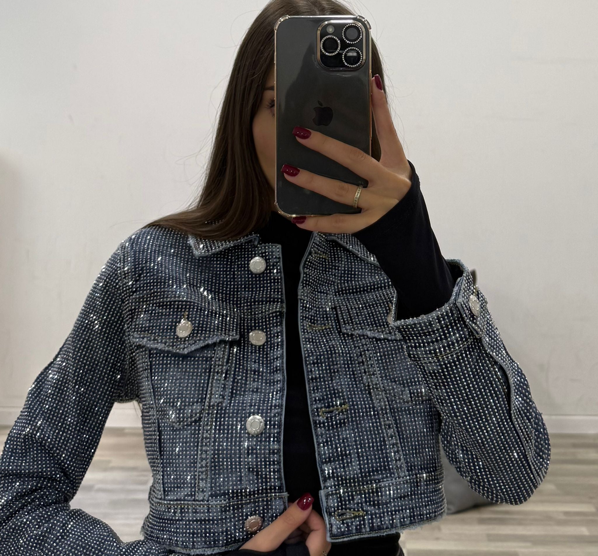 giubbino di jeans denim con brillantini