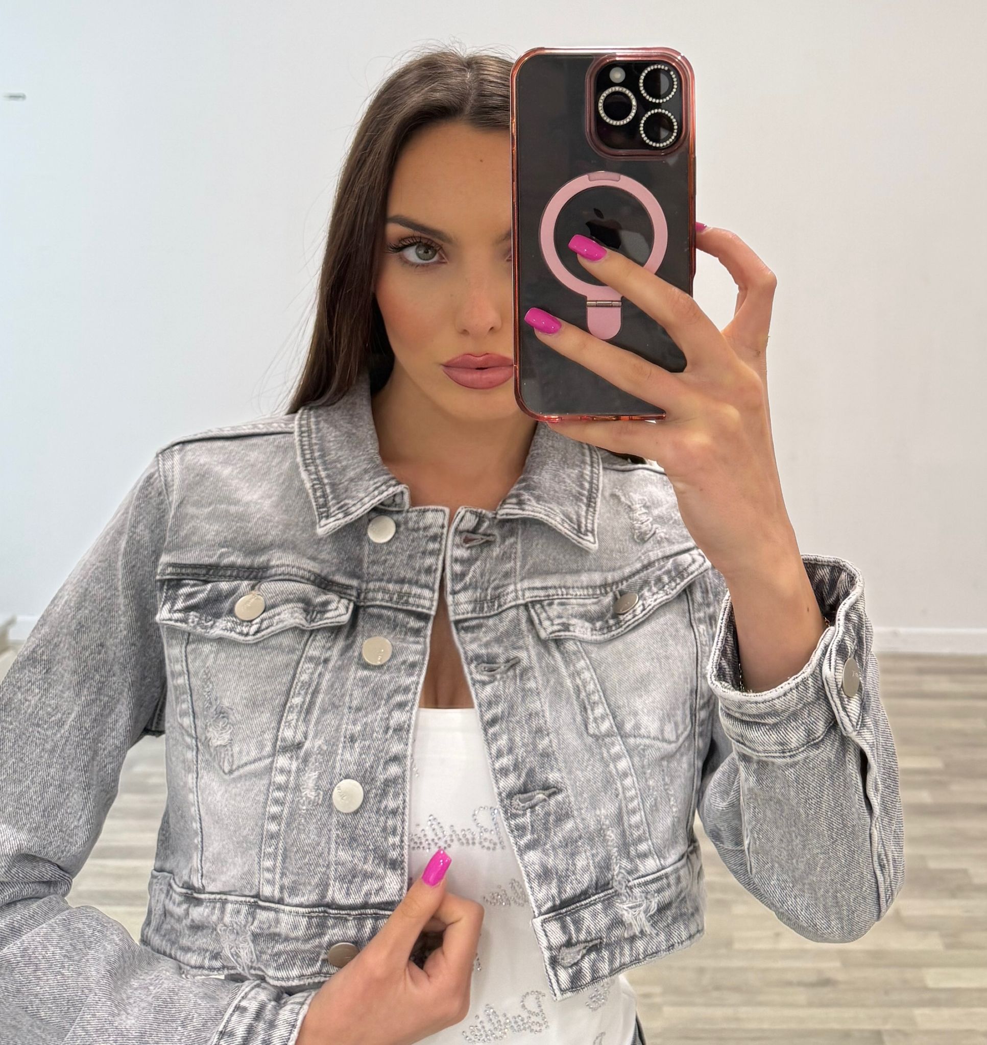 giubbino di jeans grigio