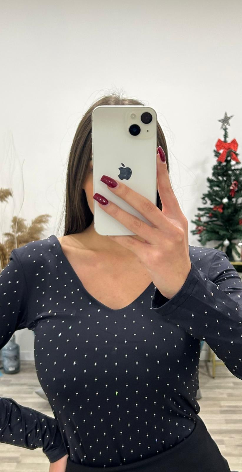 body scollato avanti e dietro brillantini