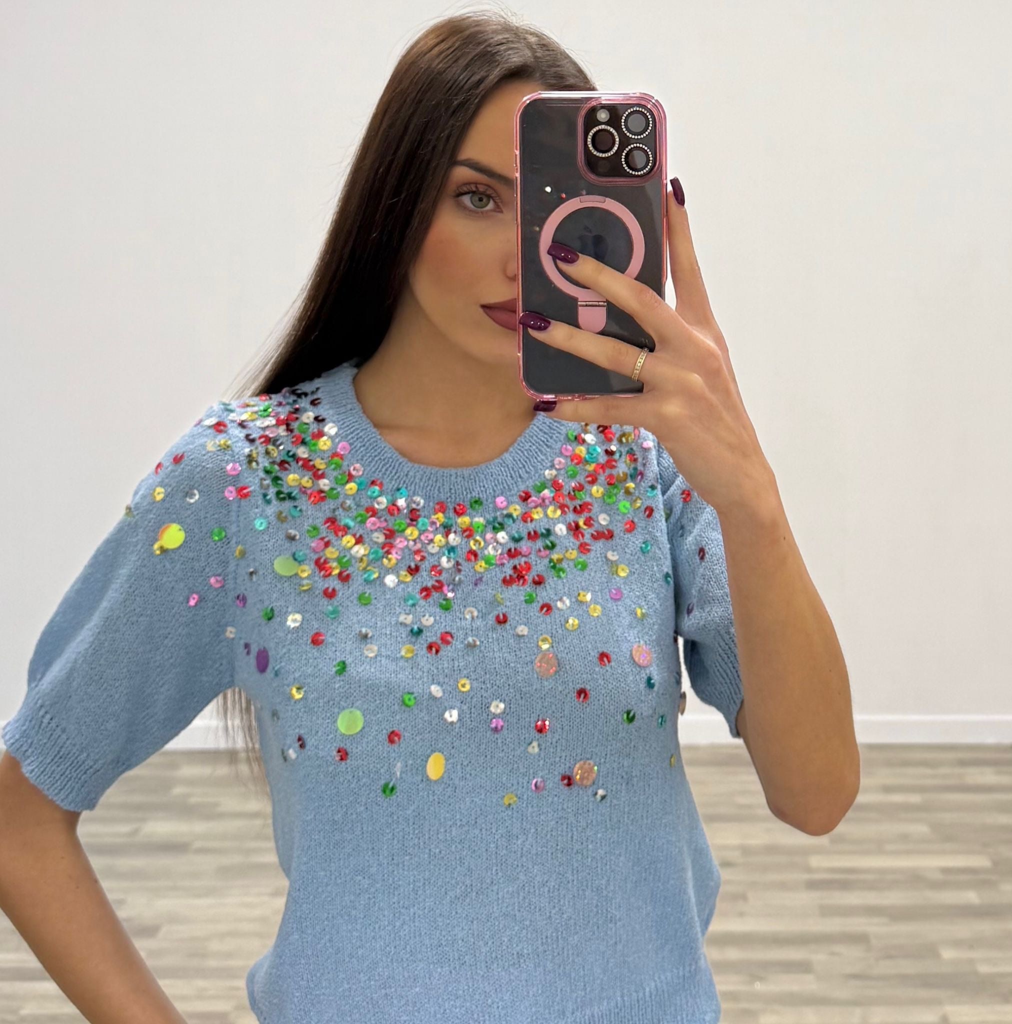 maglia con paillettes multicolor