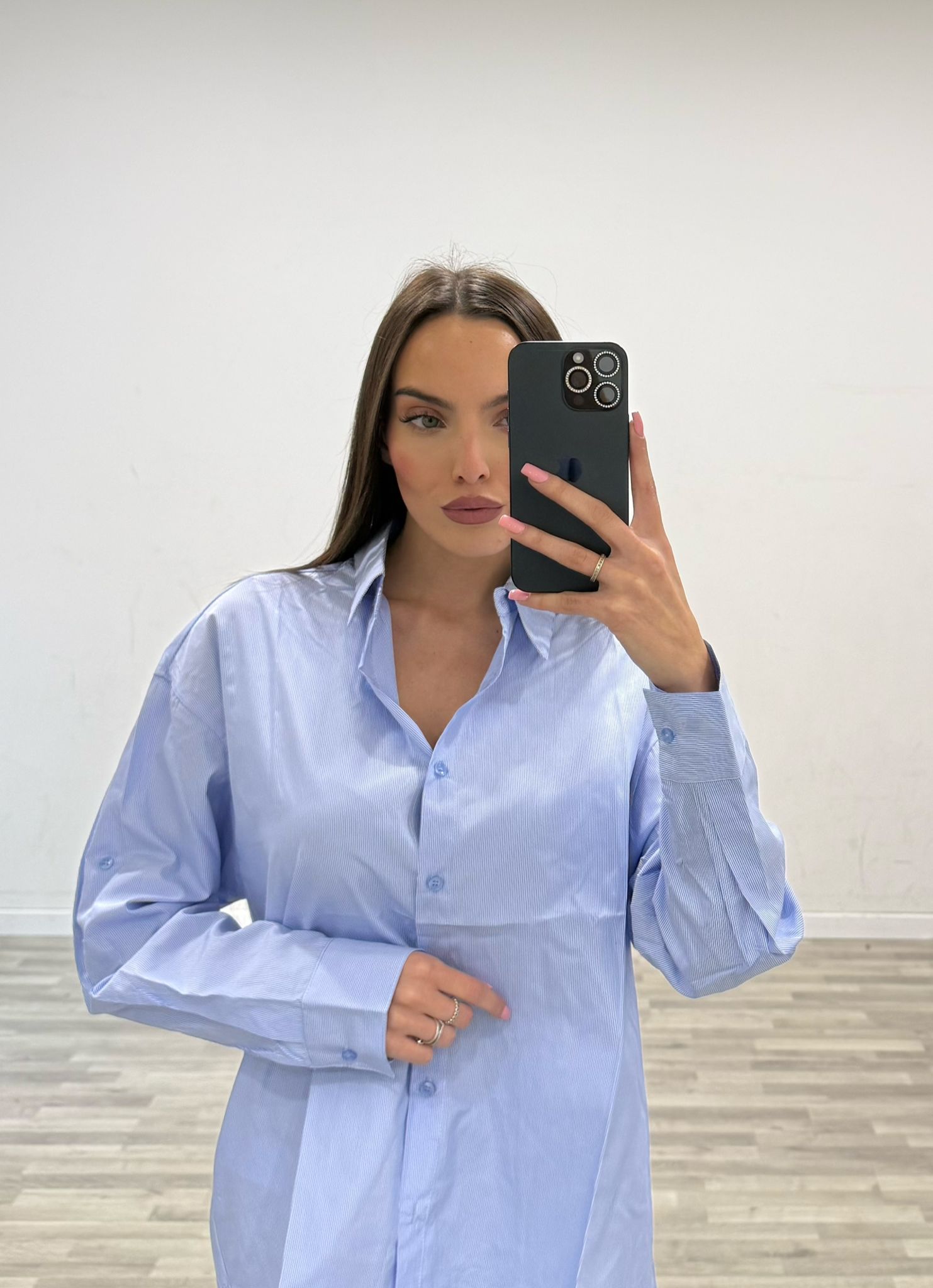 camicia over rigata celeste
