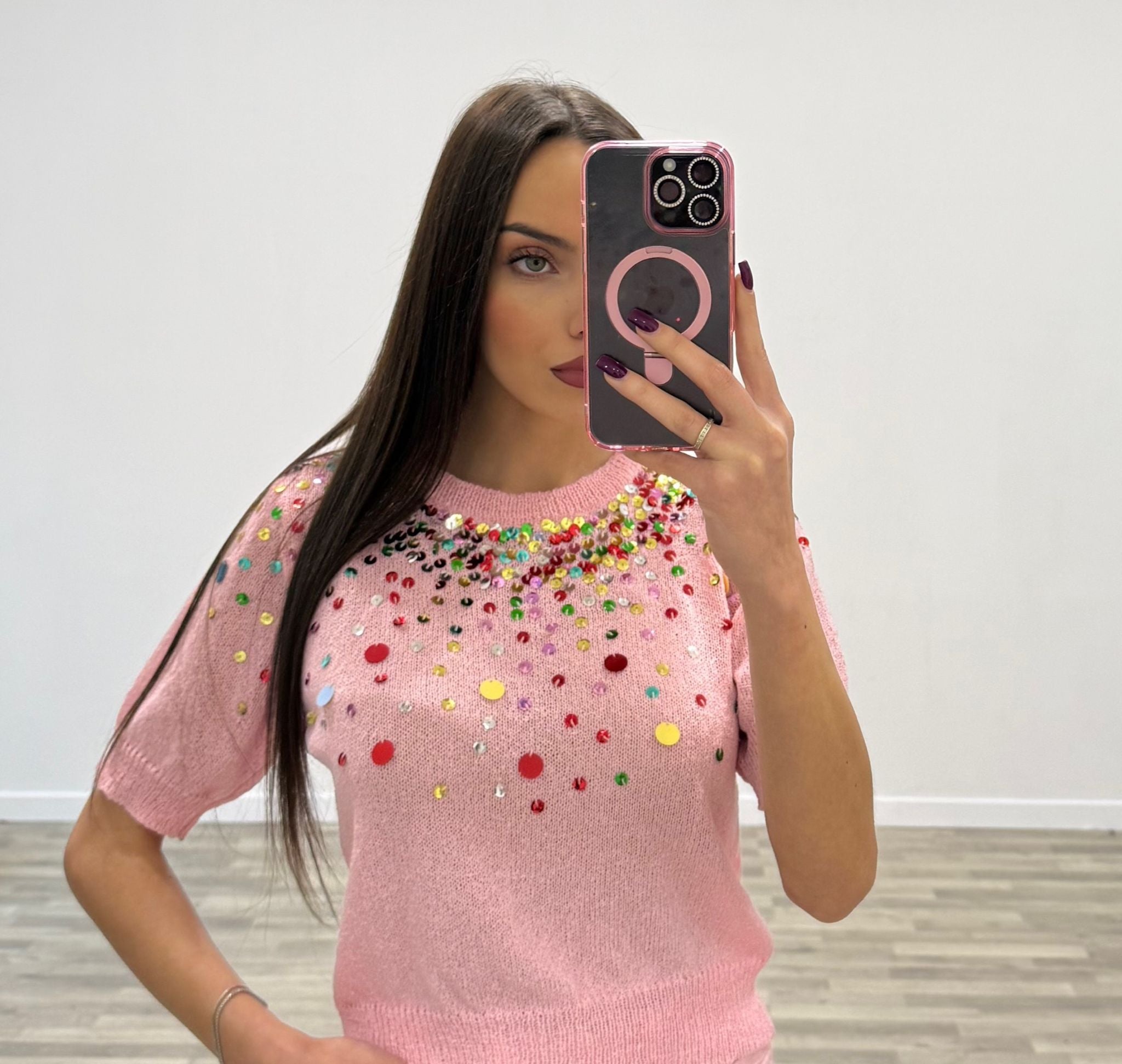 maglia con paillettes multicolor