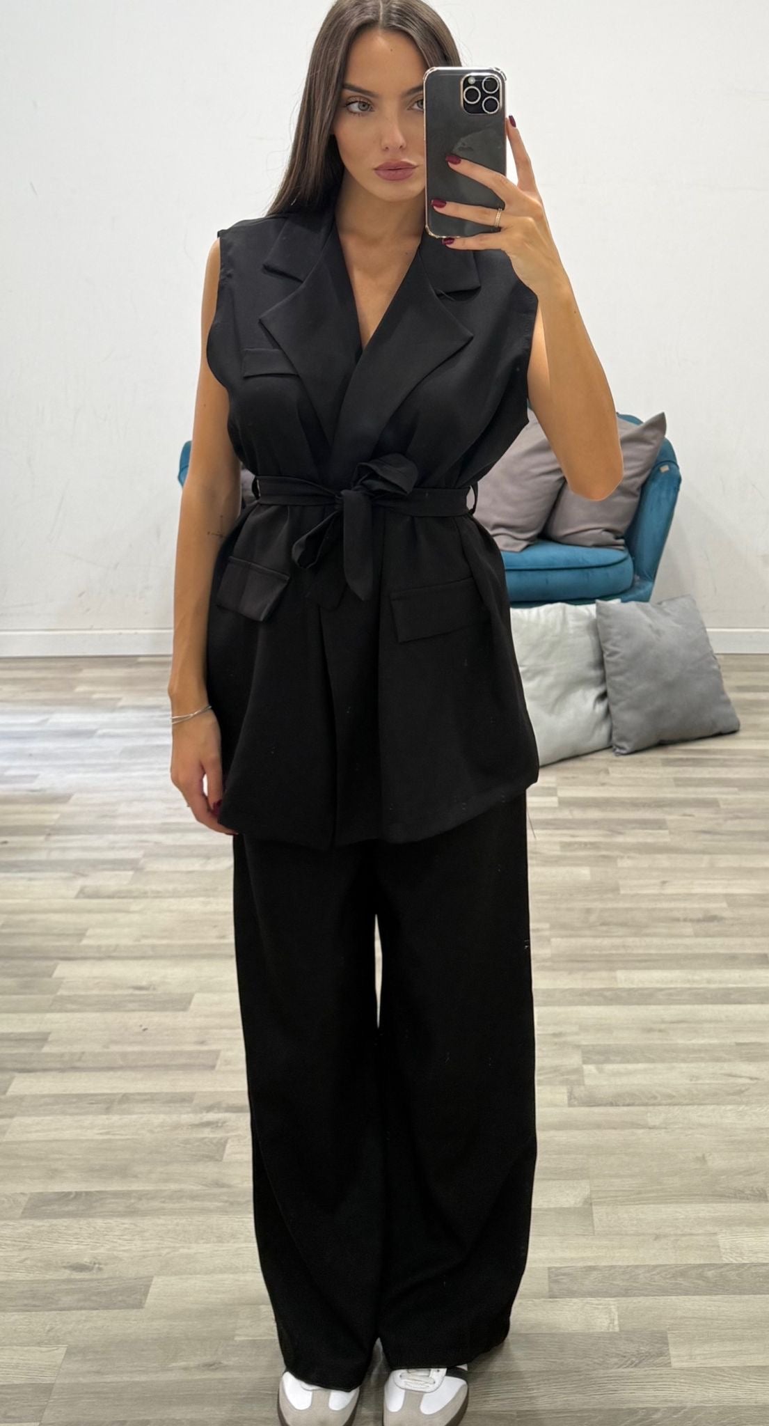 completo giacca smanicata con pantalone