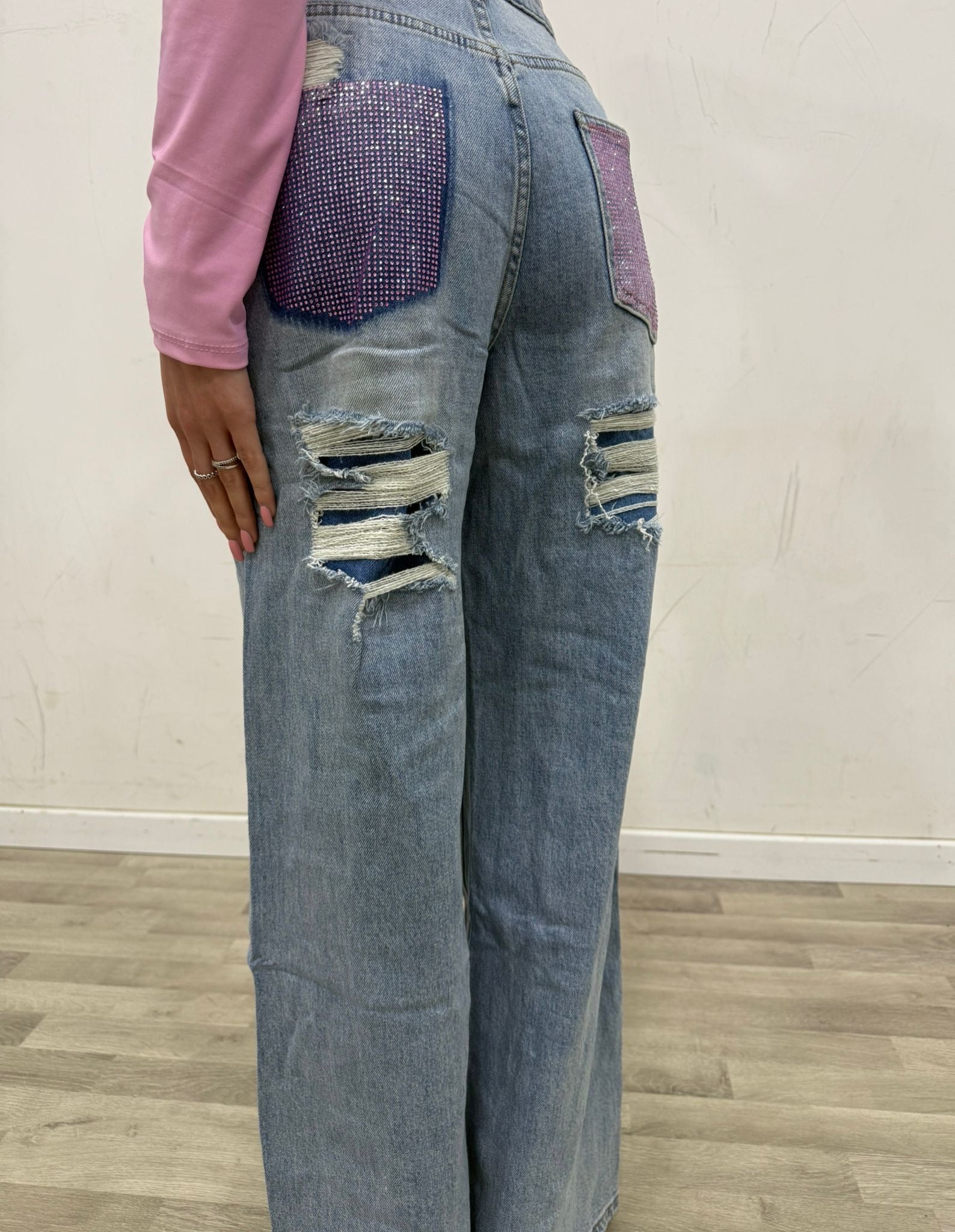 jeans con due tasche glitter