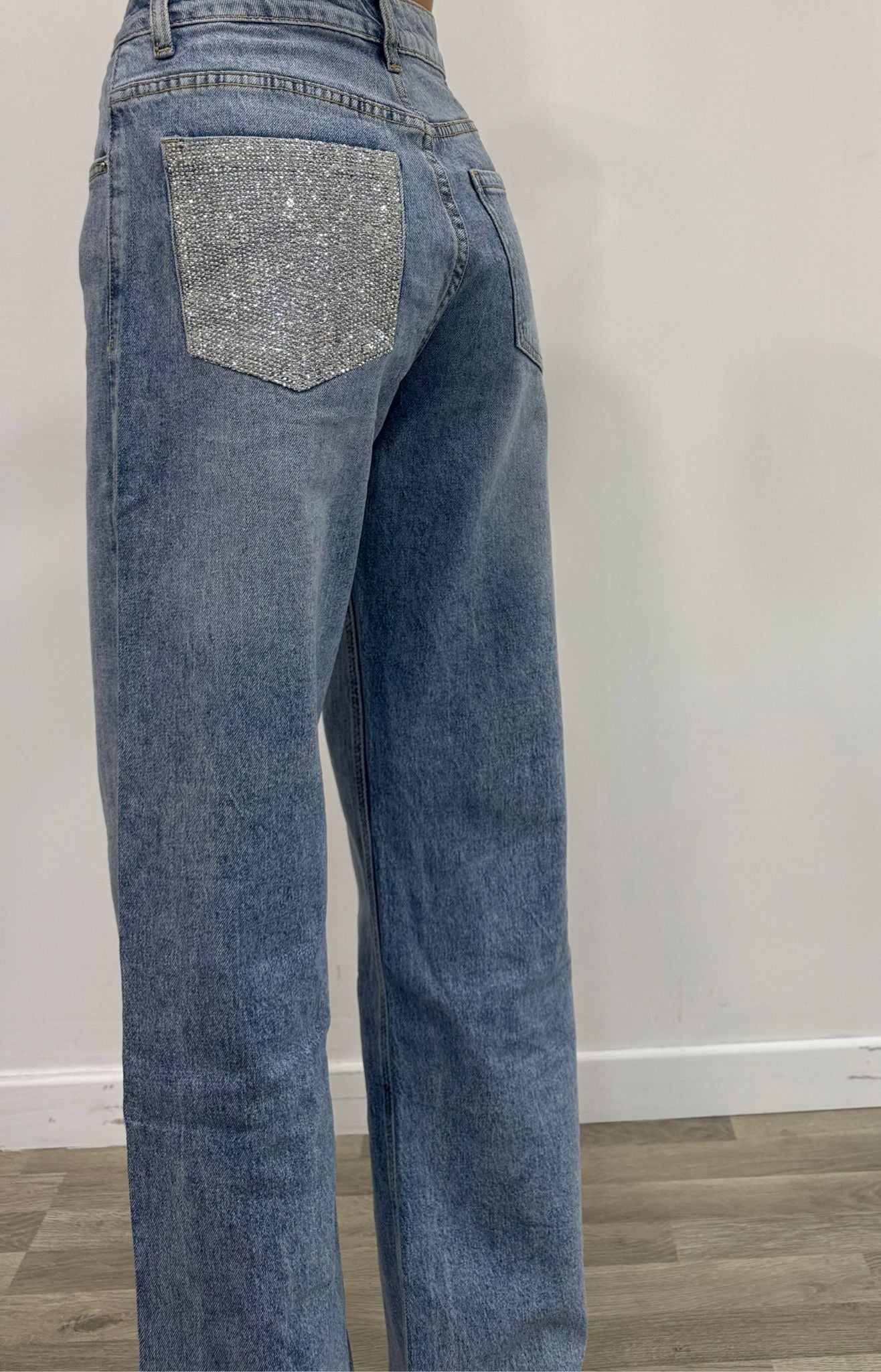 jeans momfit tasca glitter