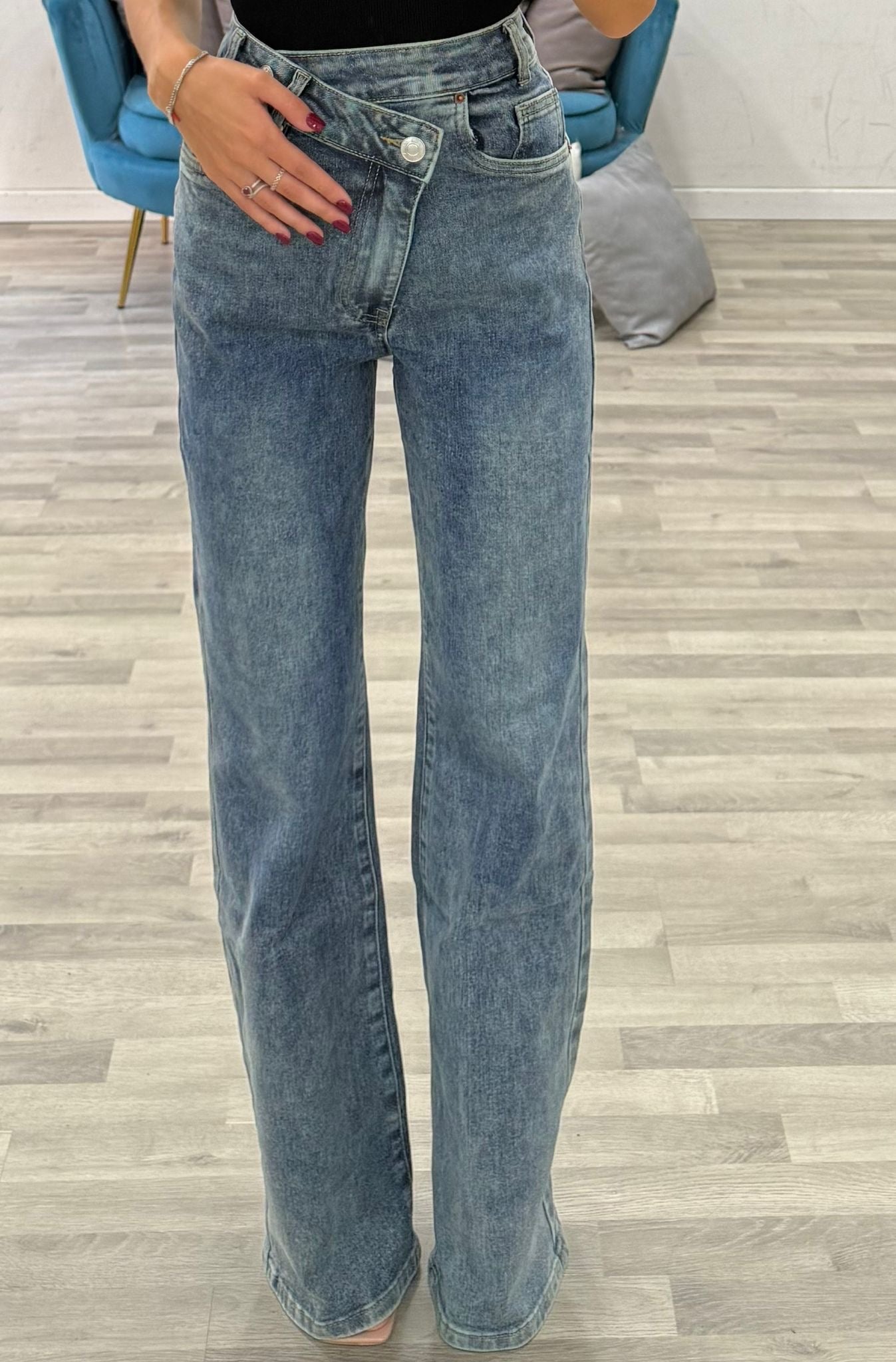 jeans denim bottone trasvers