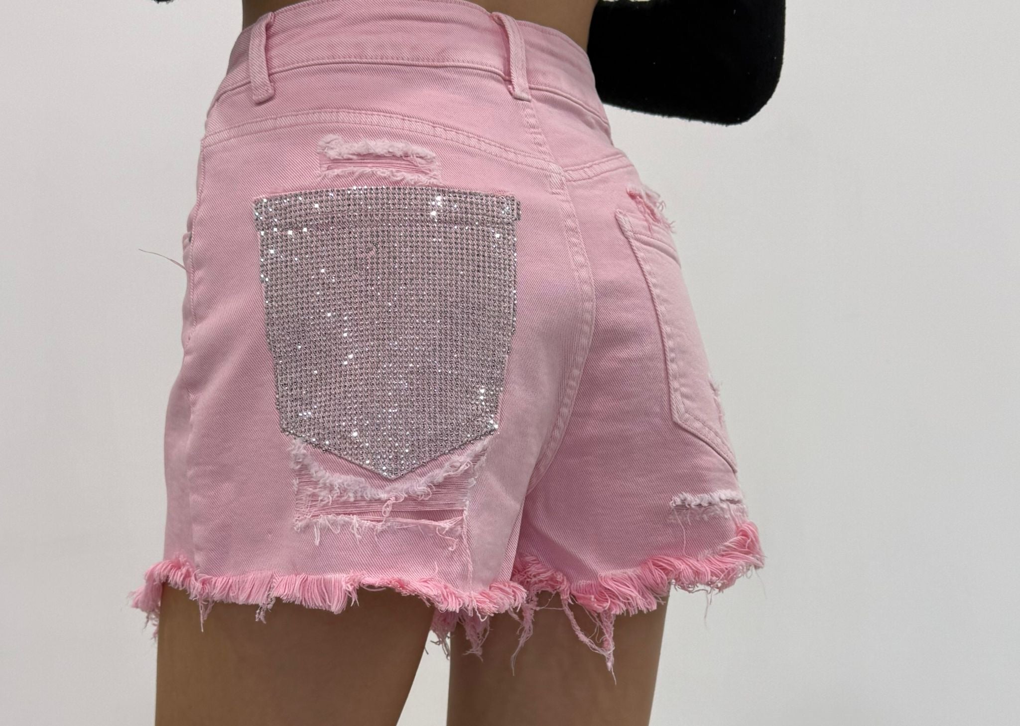 short rosa tasca strass