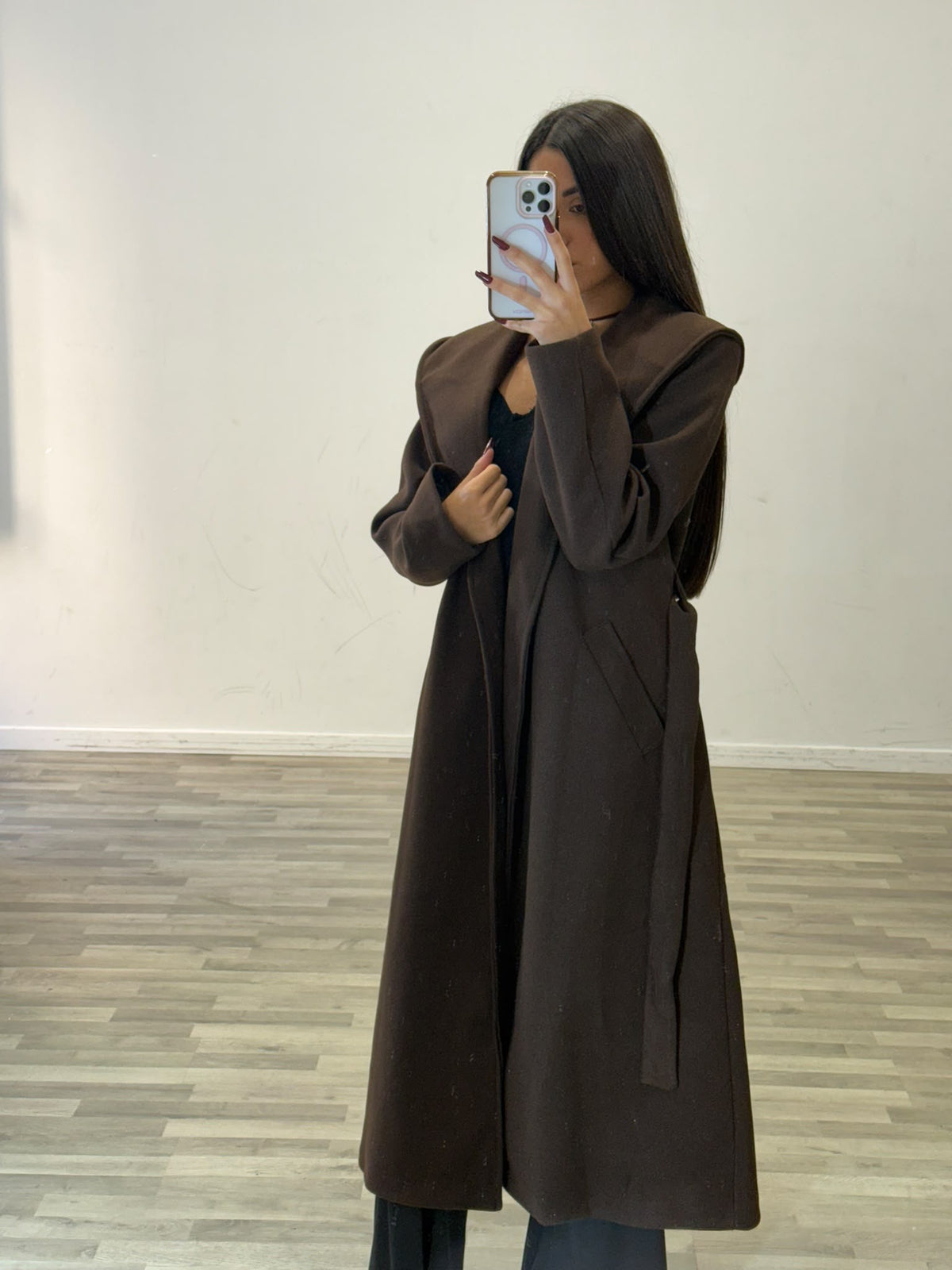 cappotto lungo con cappuccio