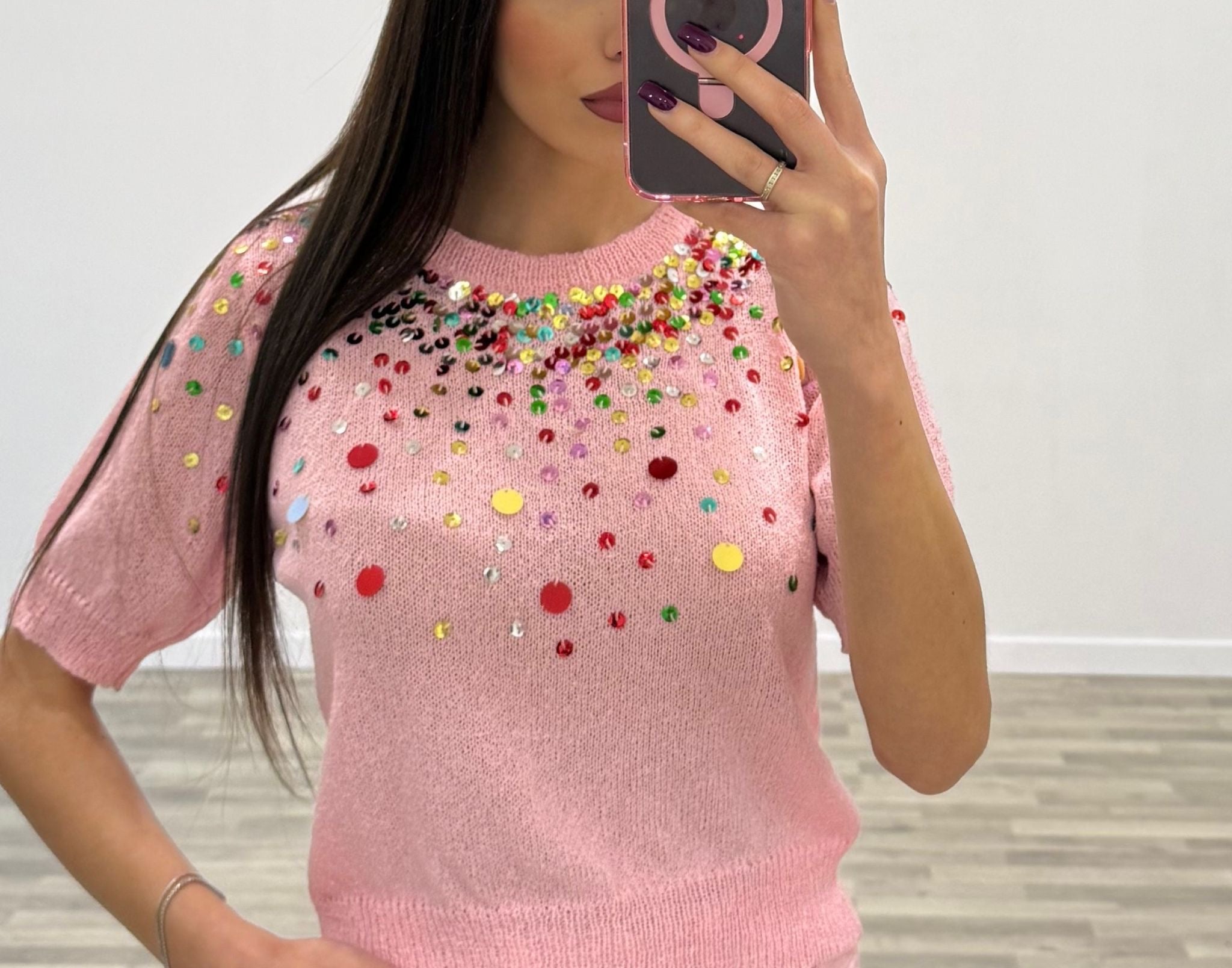maglia con paillettes multicolor
