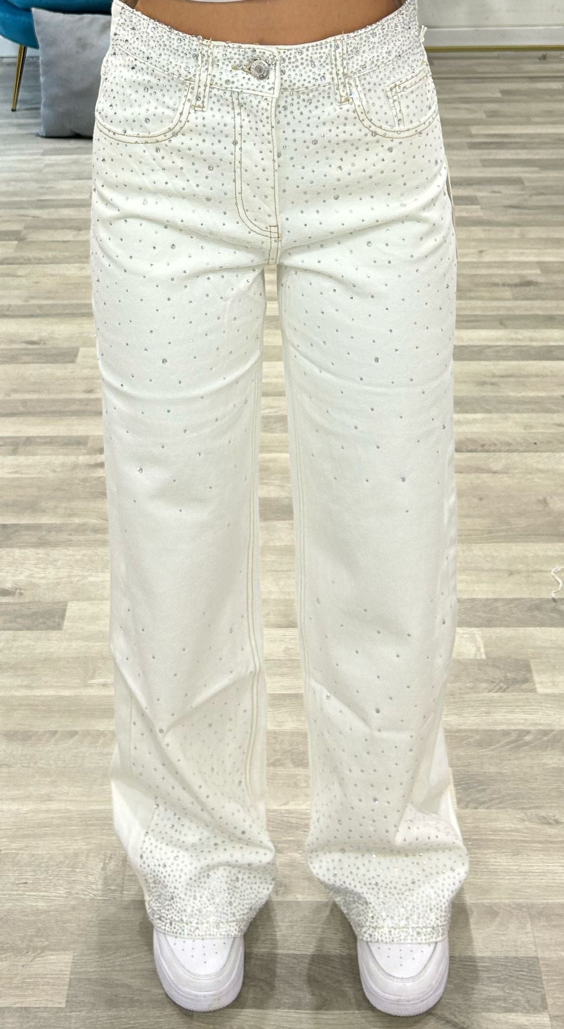 jeans bianco con strass