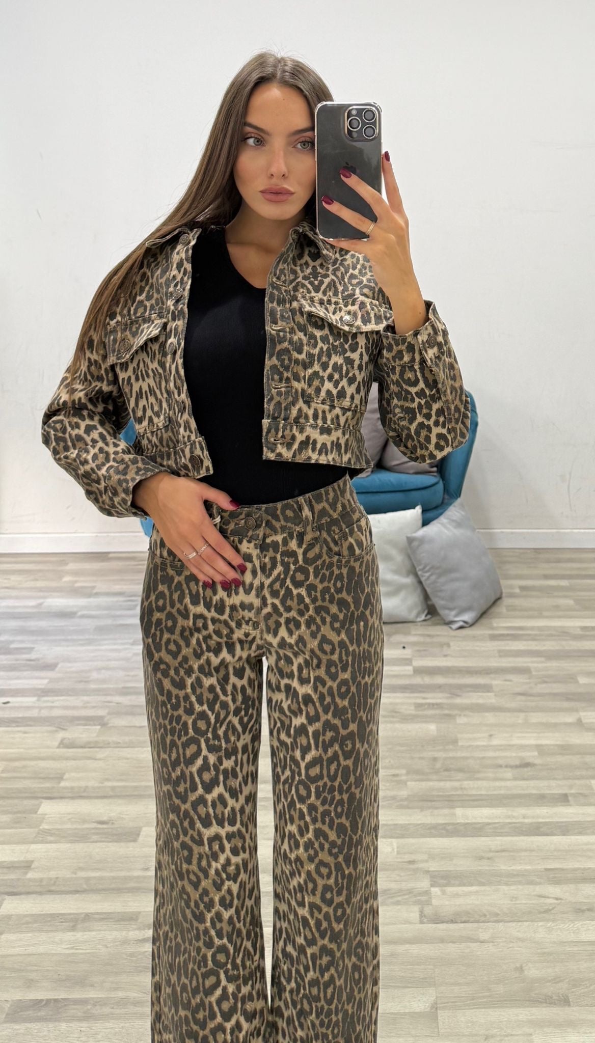 giubbino di jeans leopardato