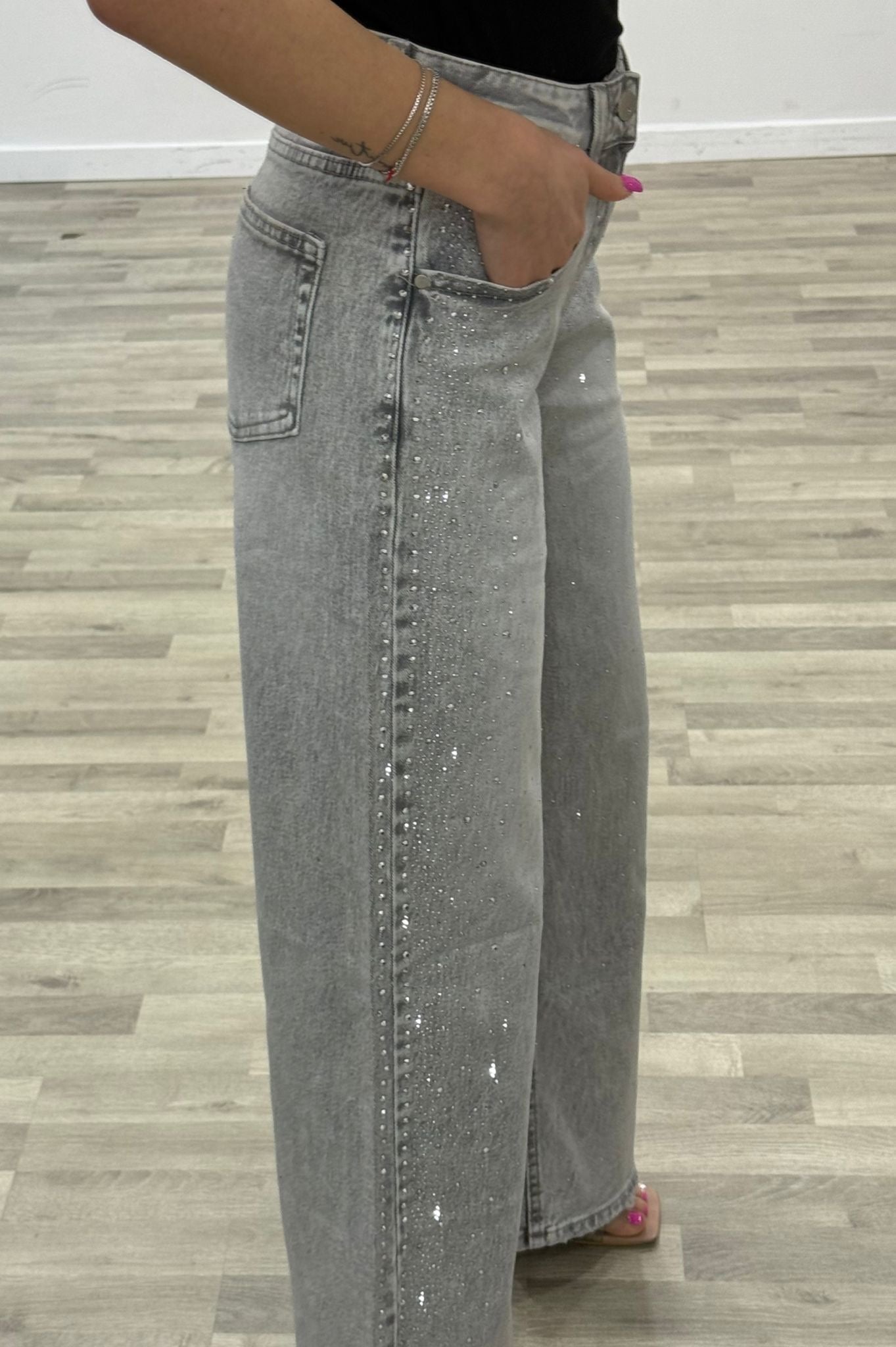 jeans grey con brillantini