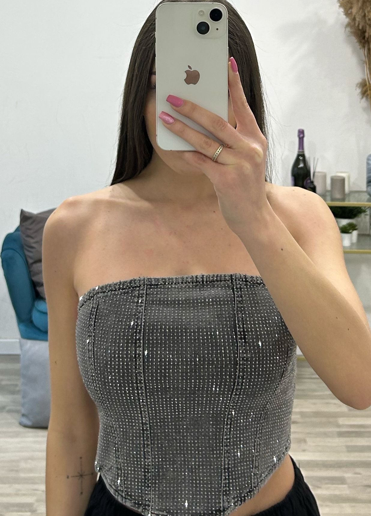 top jeans con brillantini