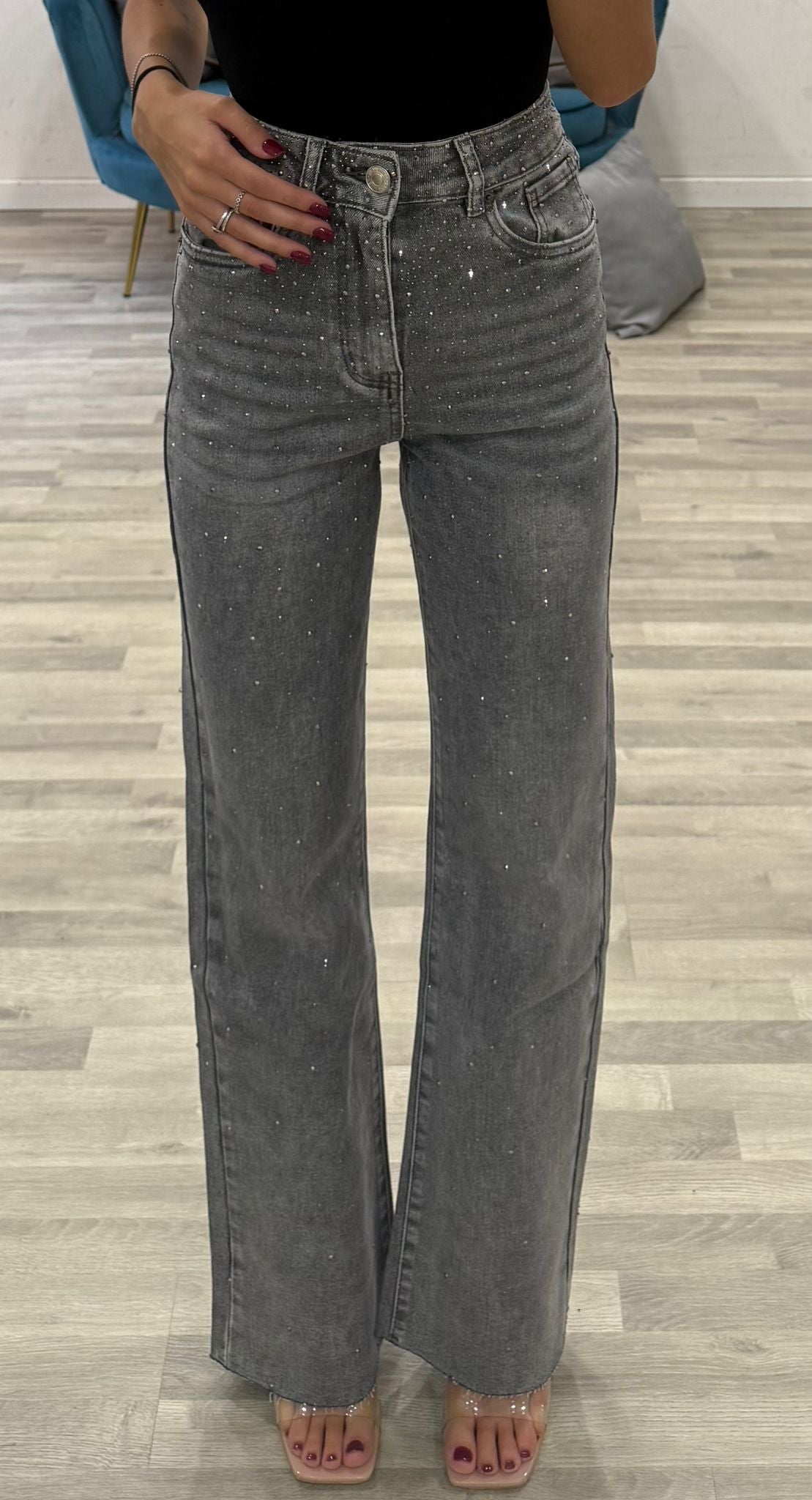 jeans grey brillantini