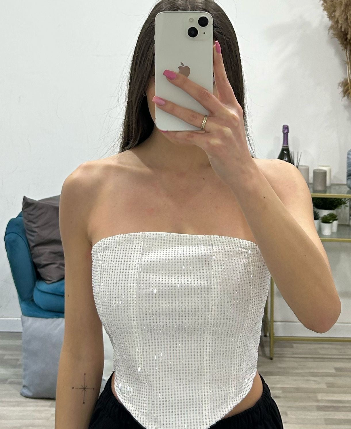 top jeans con brillantini