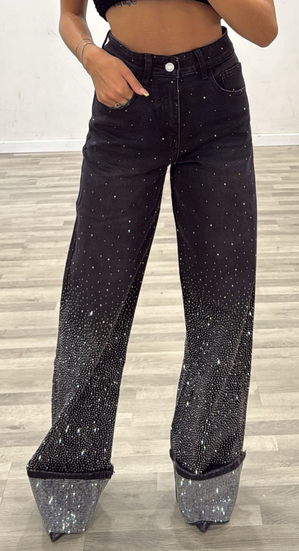 jeans brillantini e risvolto