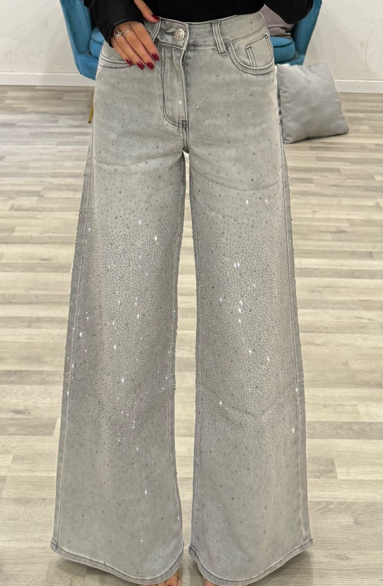 jeans grey con brillantini sky