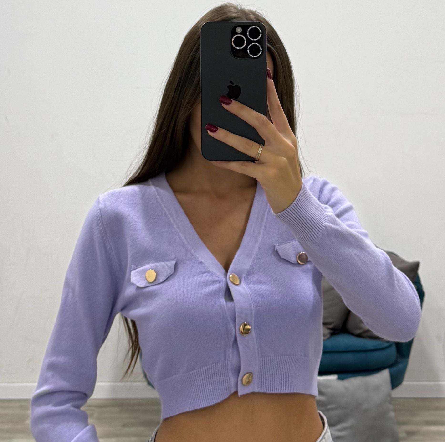 cardigan corto con bottoni dorati