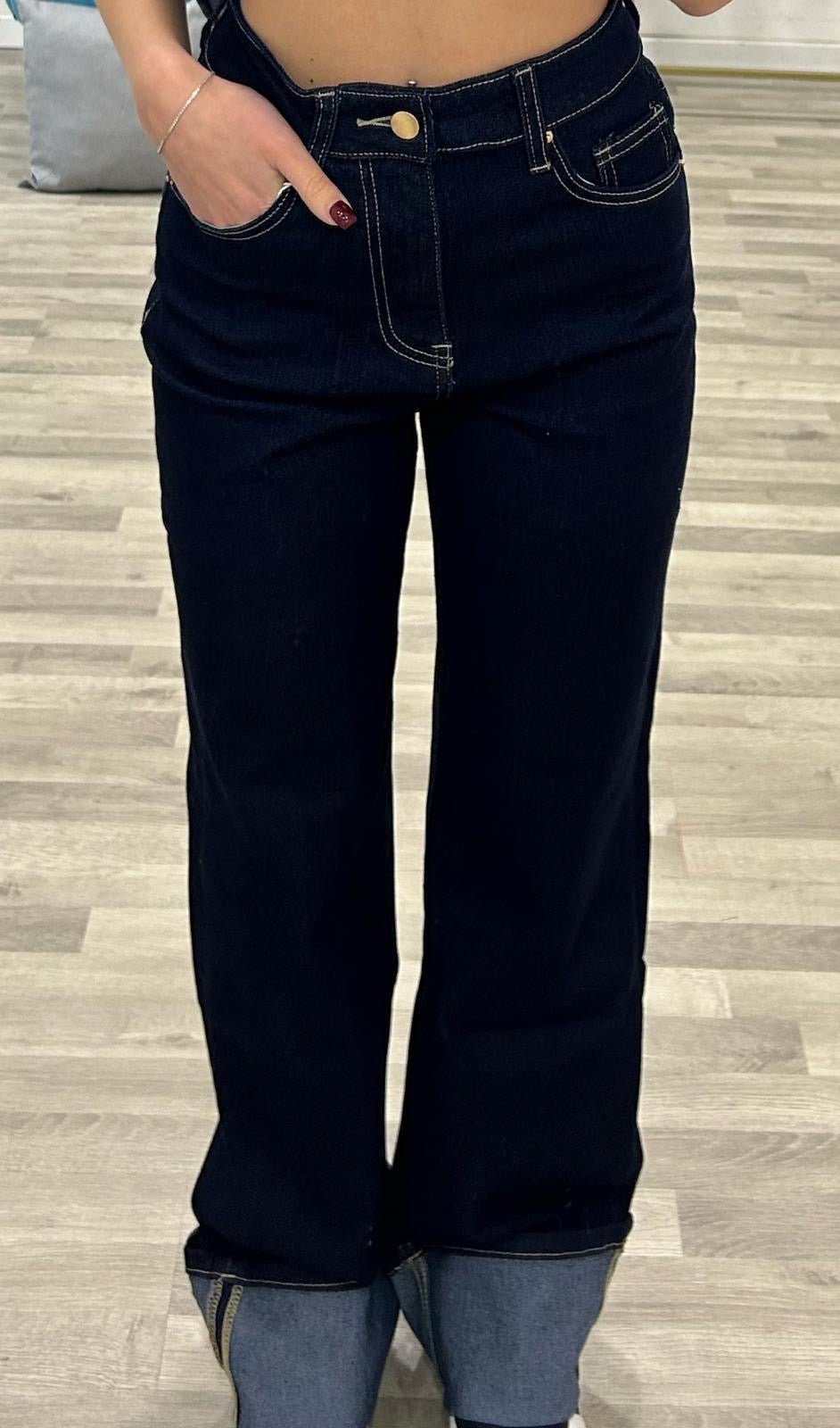 jeans con risvolto blue