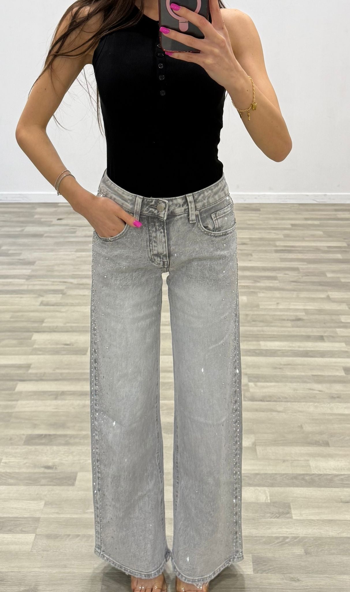 jeans grey con brillantini