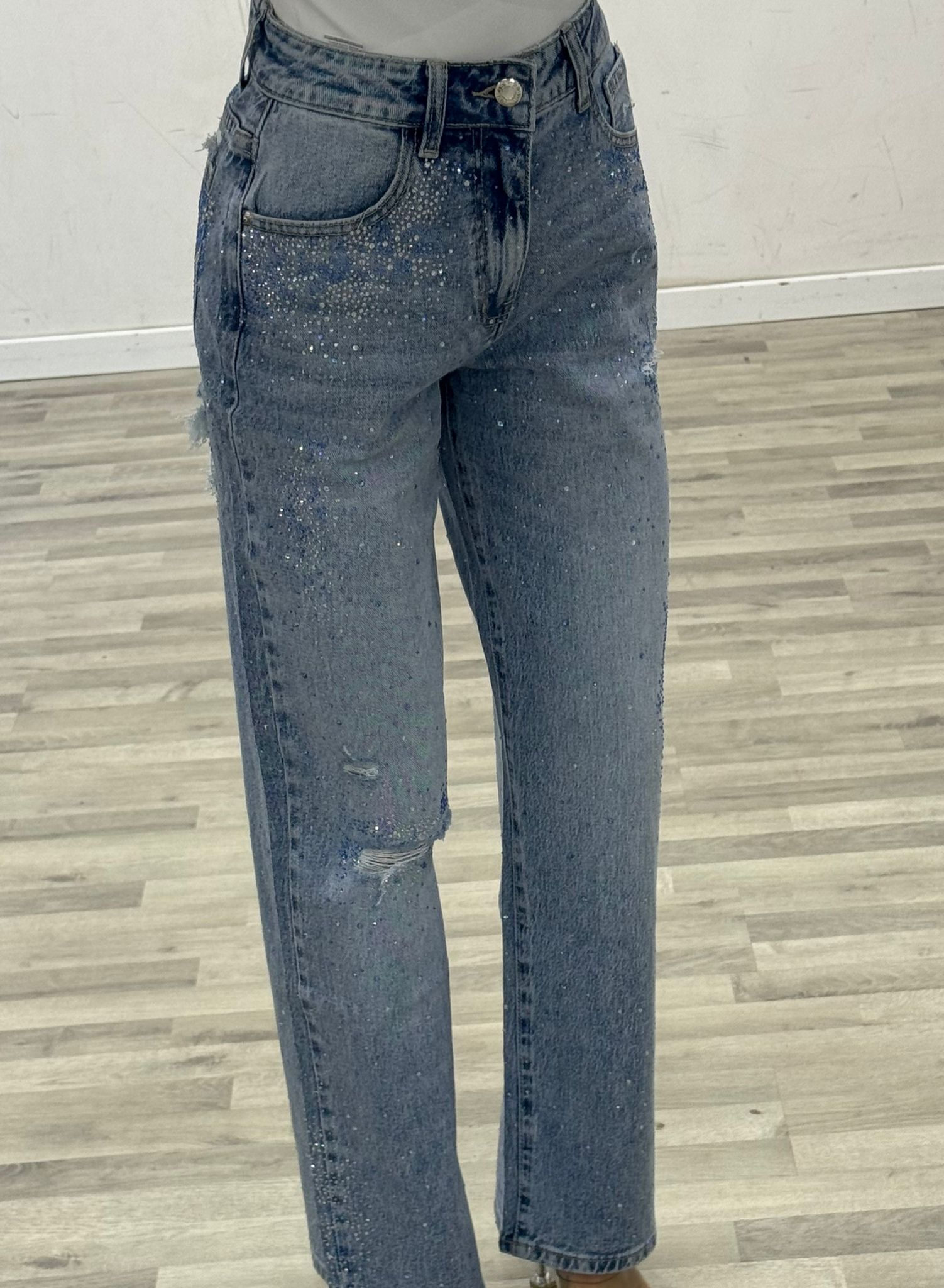 jeans con brillantini azzurri