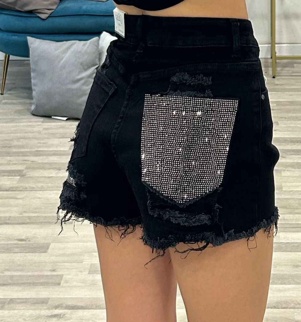 short di jeans nero tascha strass