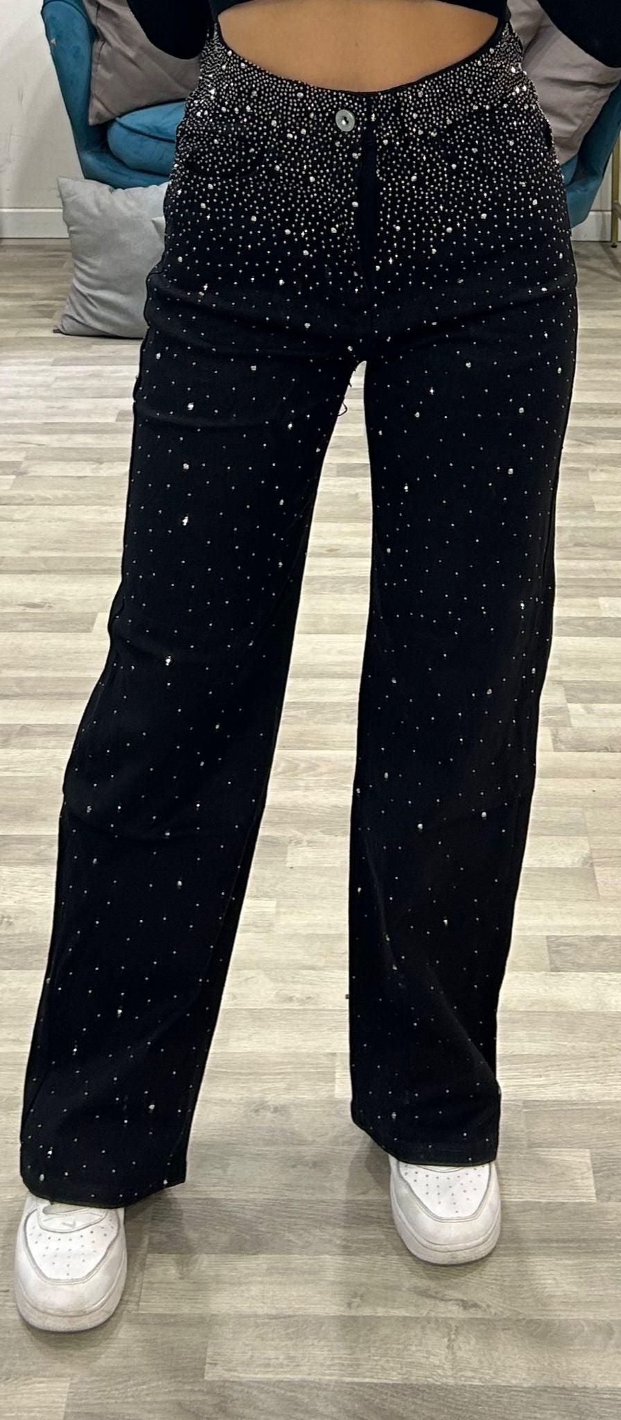 jeans nero con brillantini