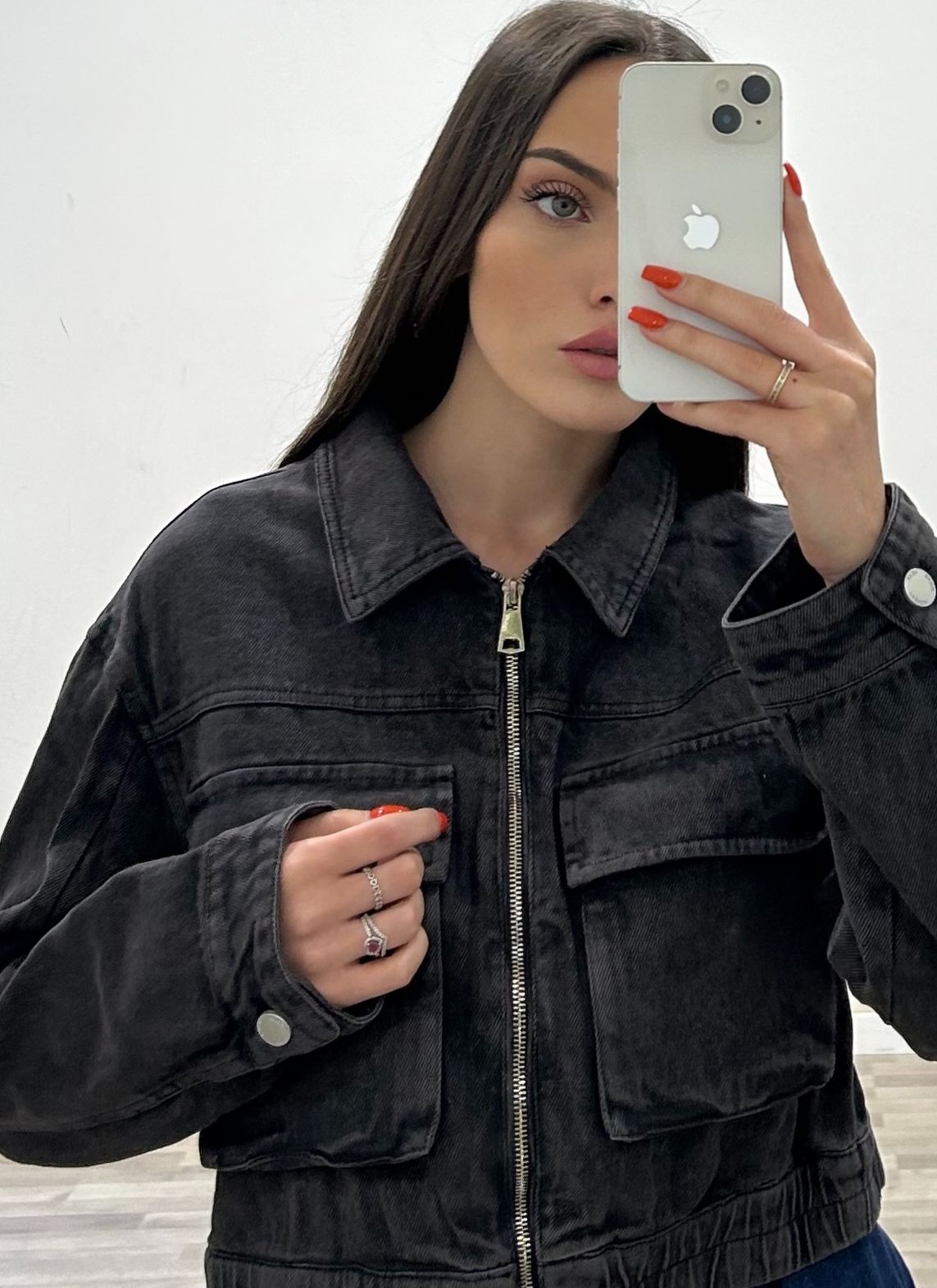 giubbino di jeans con zip grey